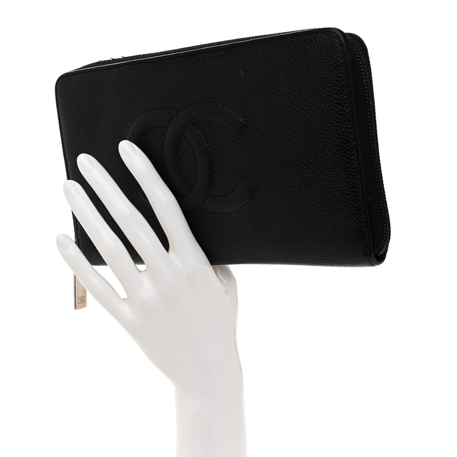 Caviar Large Timeless CC Zip Around Organizer Wallet Black