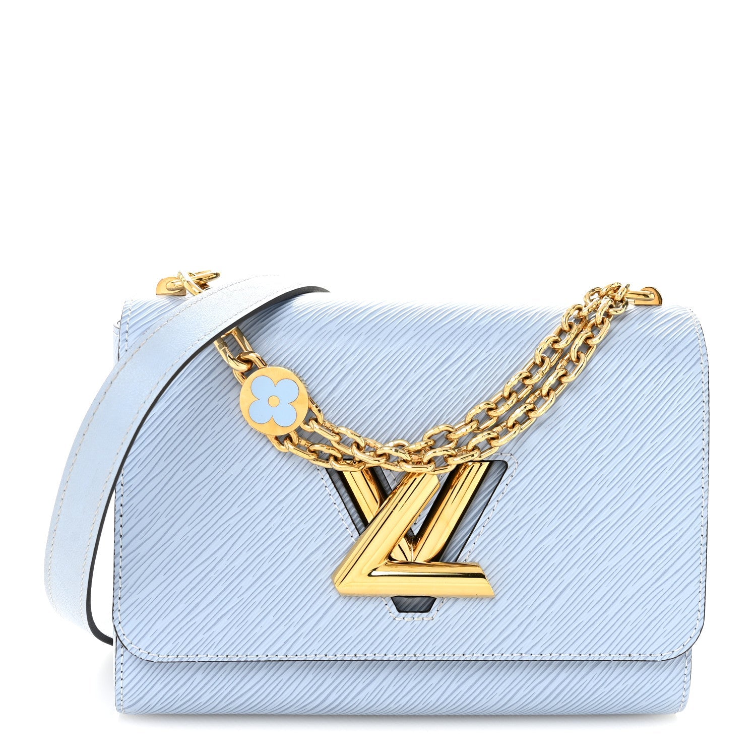 Epi Twist Monogram Flower Chain Shoulder Bag MM Blue