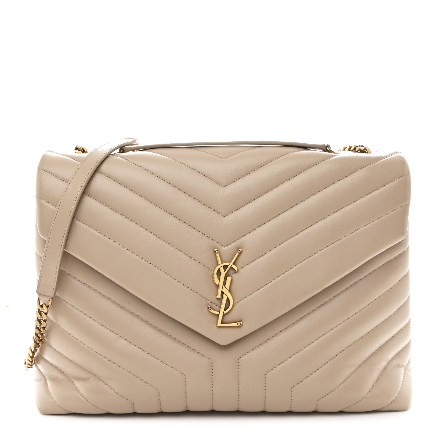 Calfskin Matelasse Large Loulou Monogram Chain Satchel Dark Beige
