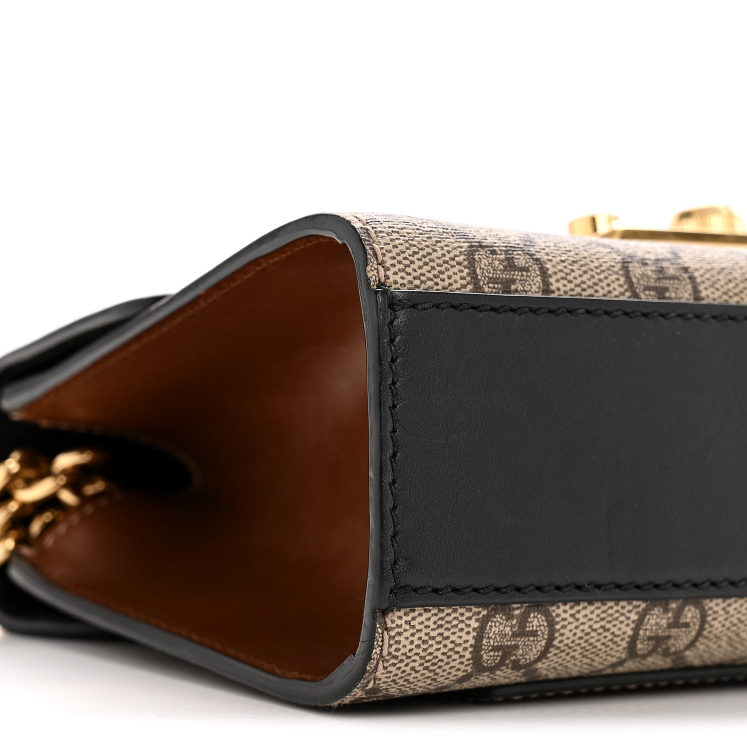 GG Supreme Monogram Calfskin Small Padlock Shoulder Bag Beige Black Cuir