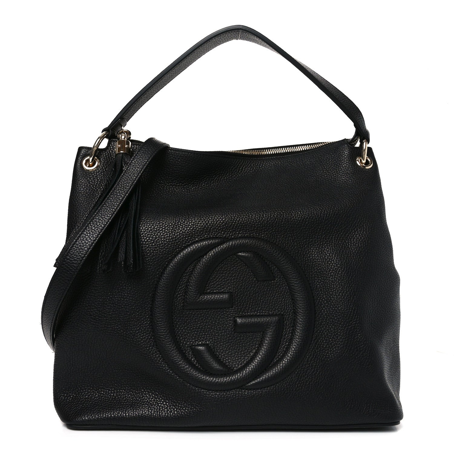 Pebbled Calfskin Large Soho Hobo Black