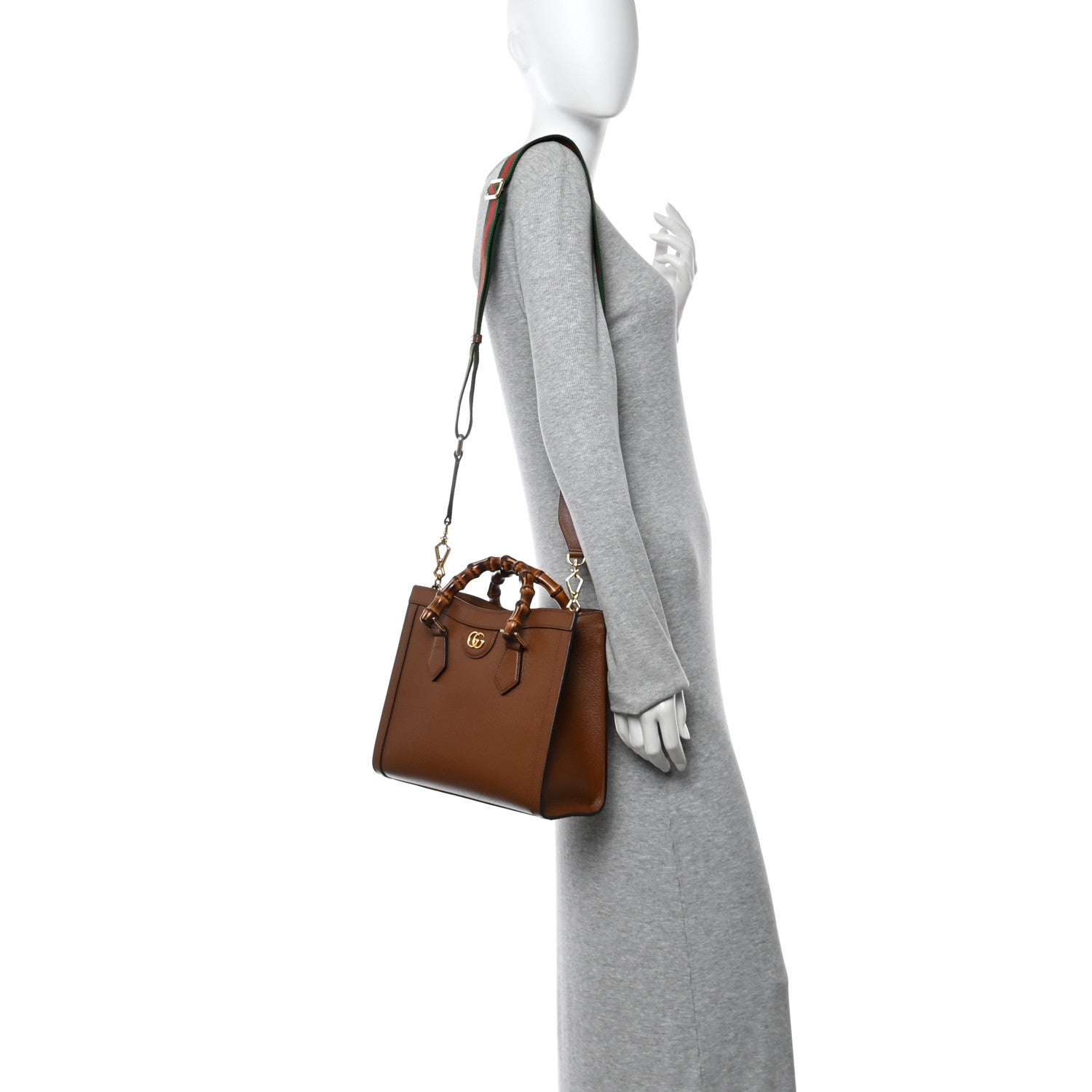 Textured Dollar Calfskin Web Small Diana Tote Bag Cuir Black