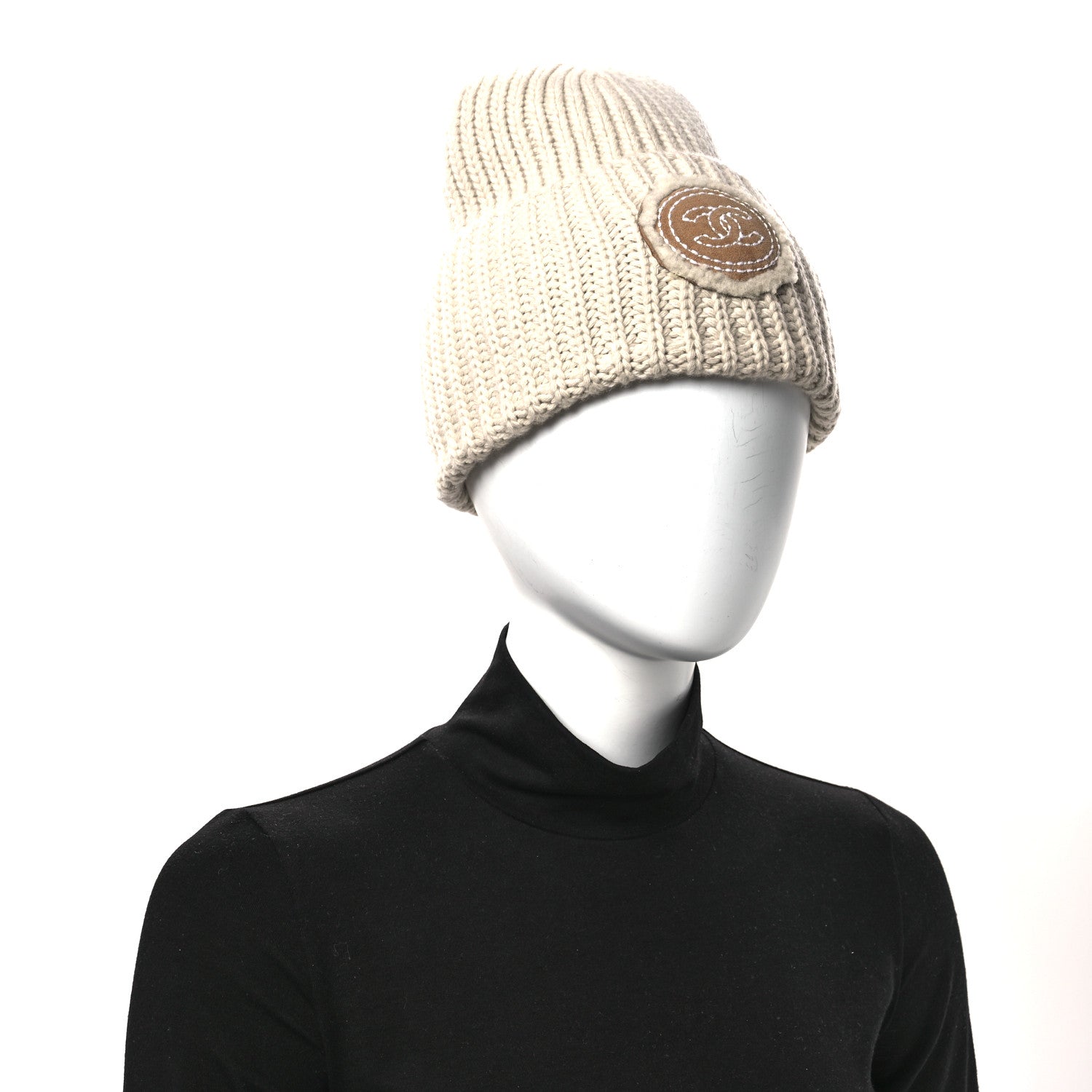 Wool Cashmere CC Beanie Hat White