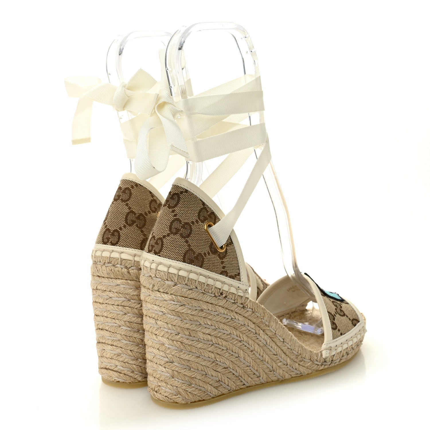 Monogram Patches Ankle Wrap Platform 35/120mm Espadrille Wedges 36 Beige White