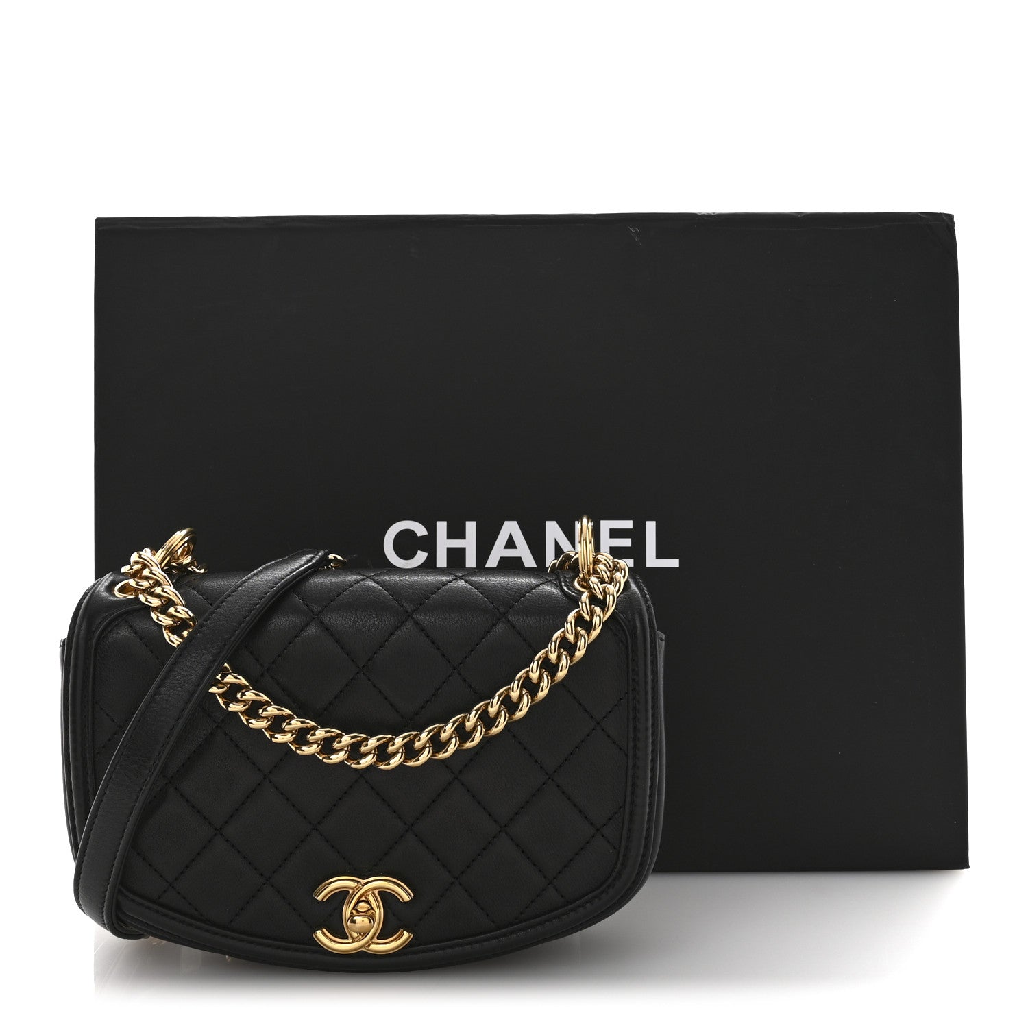 Calfskin Quilted Small Underline Flap Black