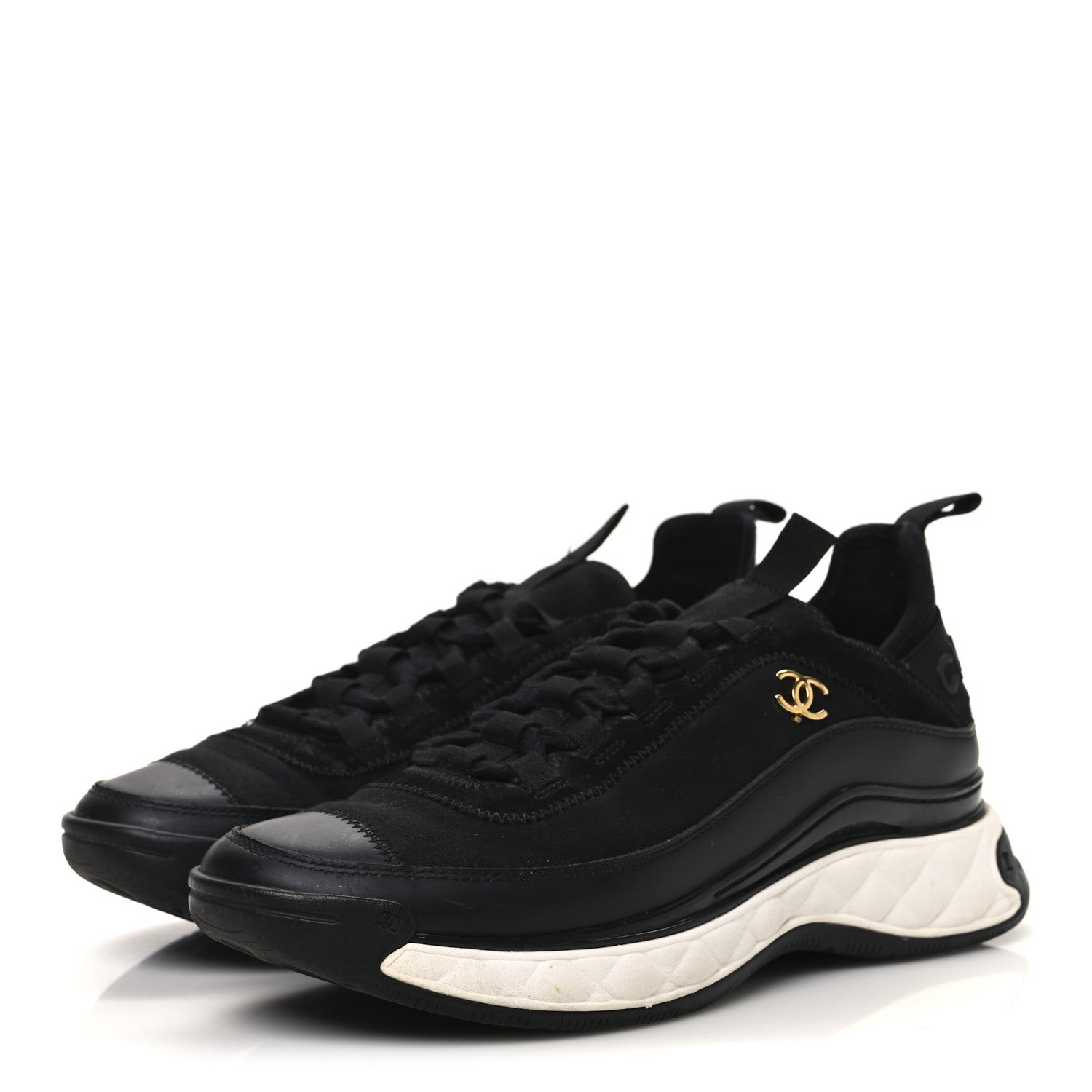 Velvet Calfskin Mixed Fibers CC Sneakers 39 Black