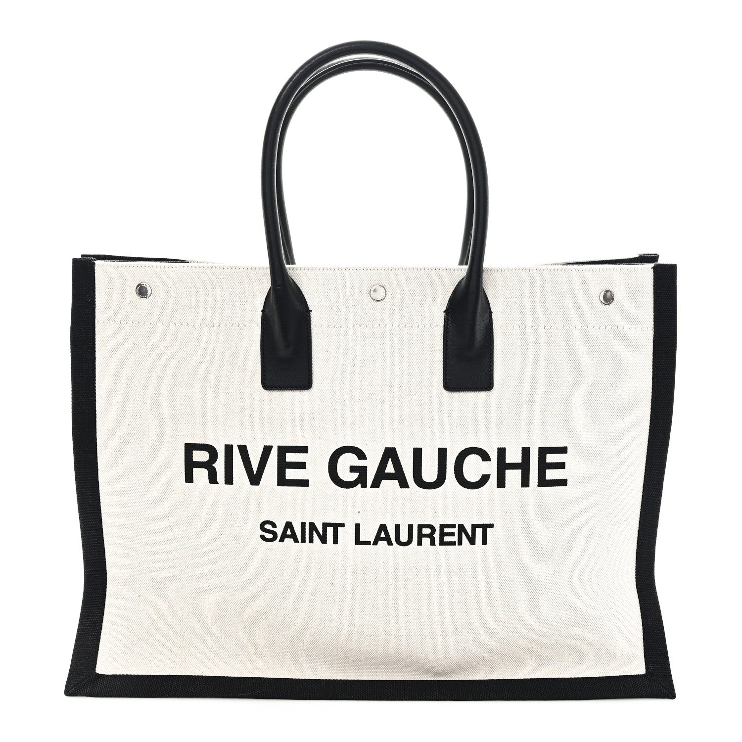Linen Calfskin Rive Gauche Tote White Black
