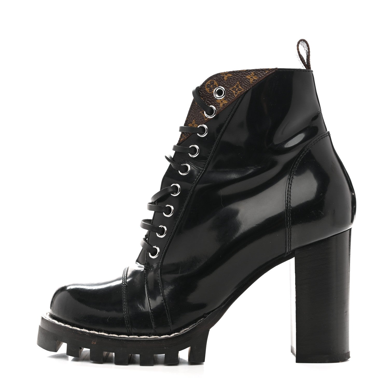 Glazed Calfskin Monogram Star Trail Ankle Boots 39 Black