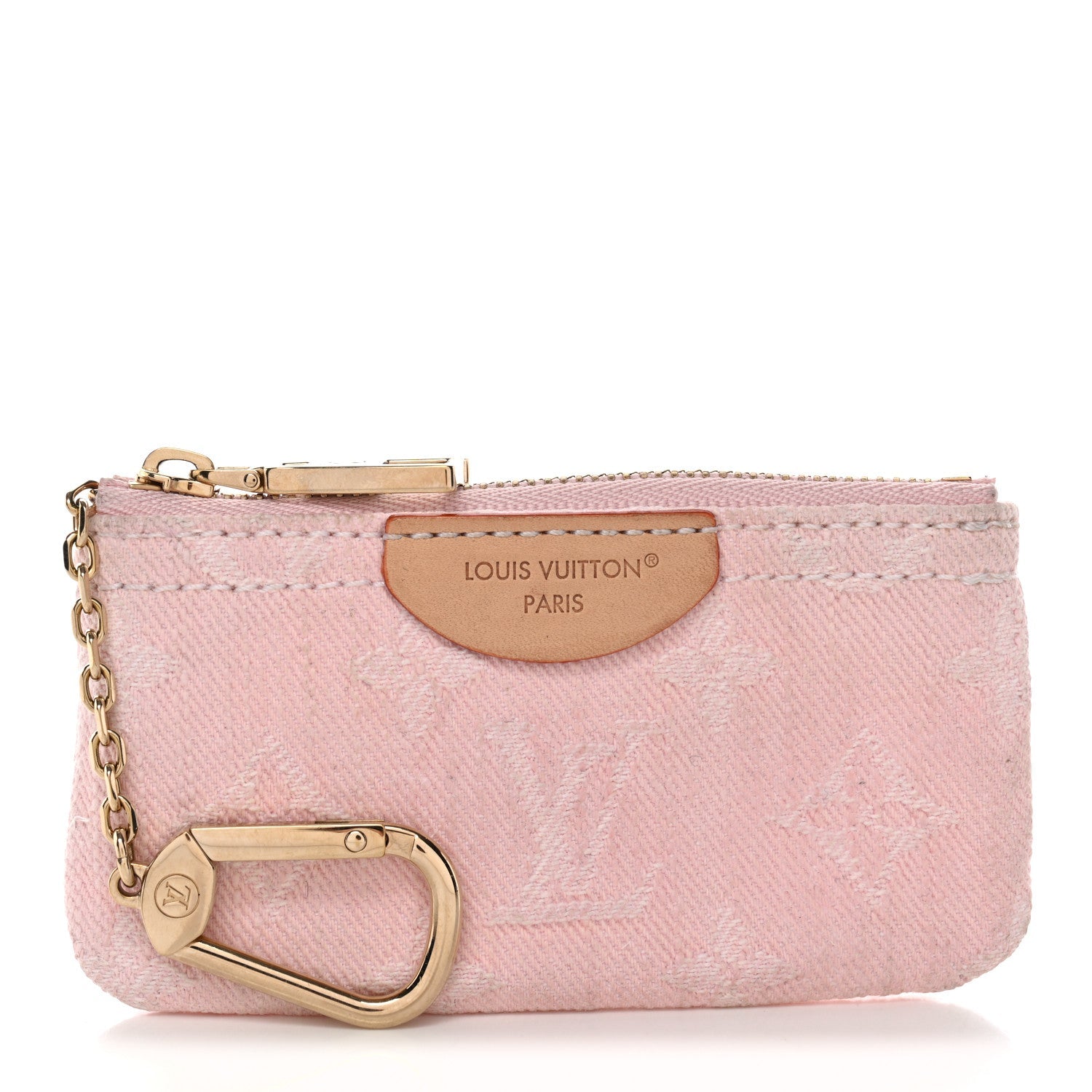 Monogram Denim Key Pouch Washed Pink