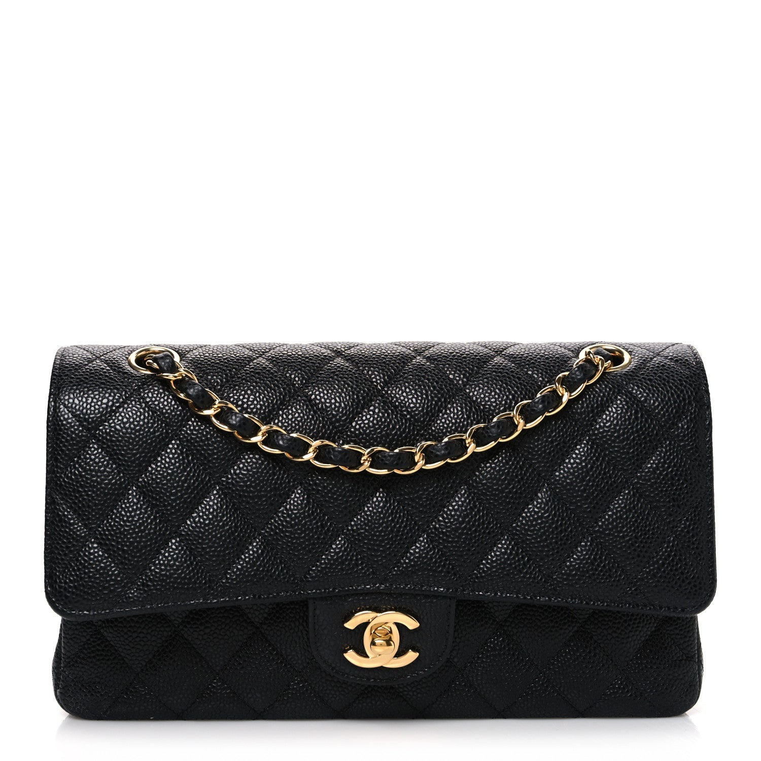 Caviar Quilted Medium Double Flap Black