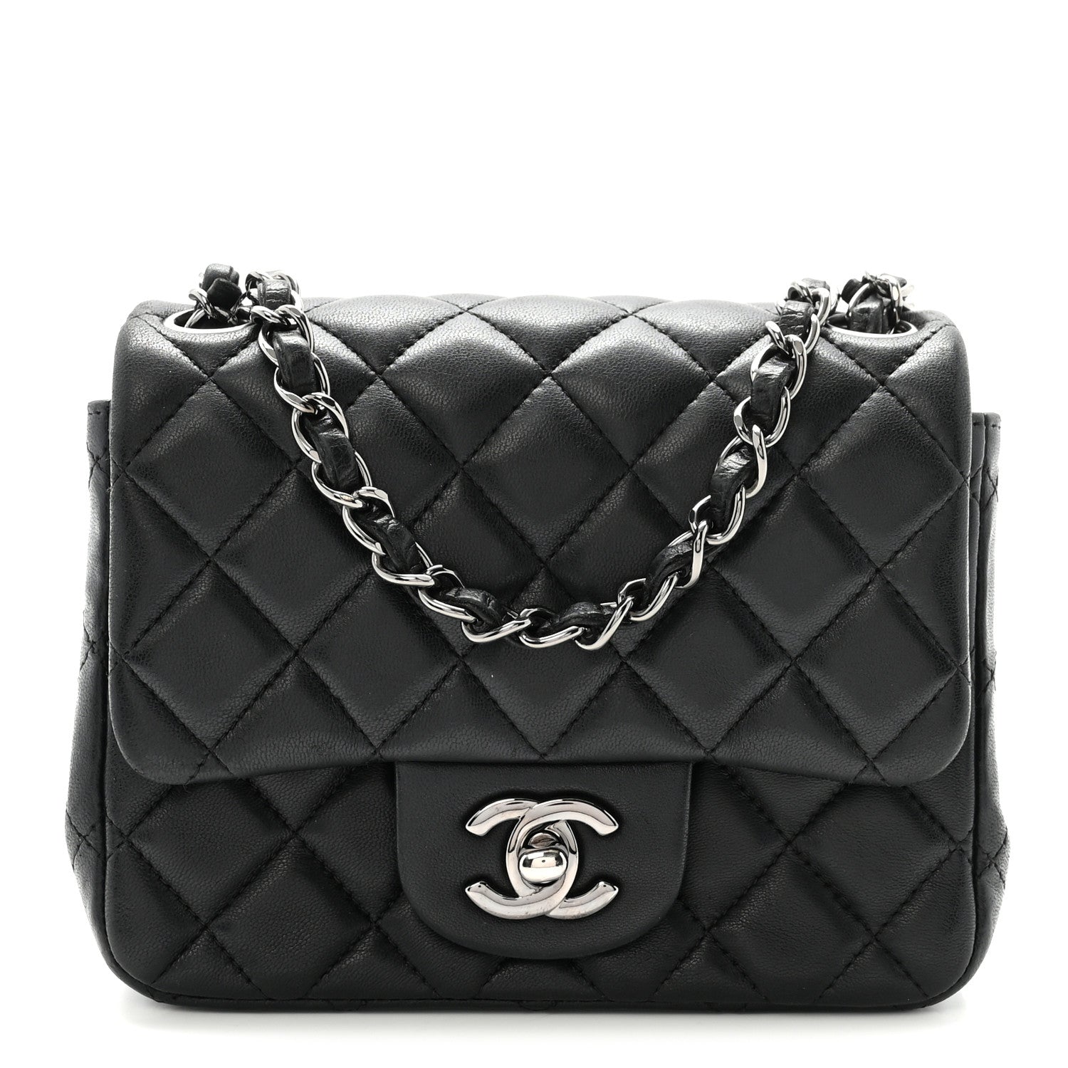 Lambskin Quilted Mini Square Flap Black