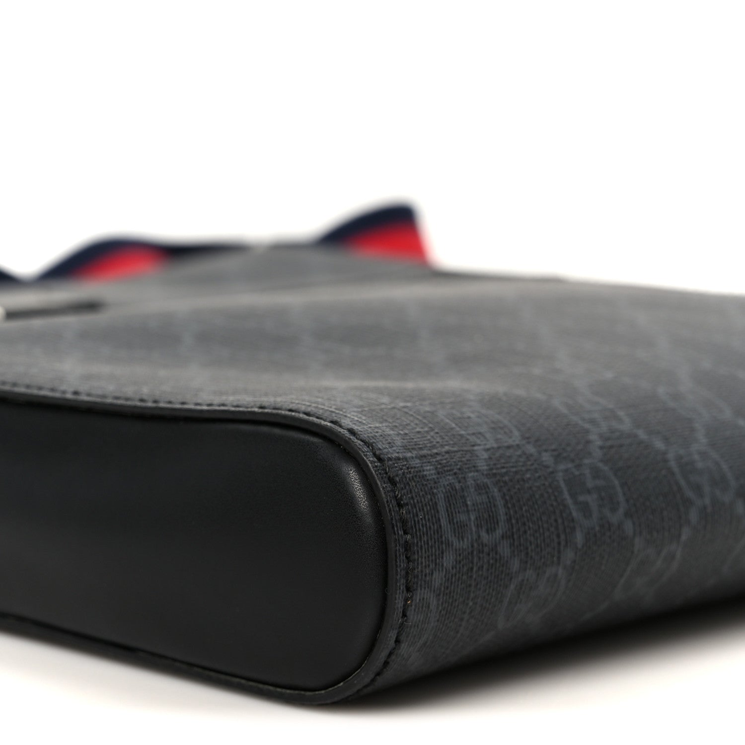 GG Supreme Monogram Appia Calfskin Web Flat Messenger Bag Black Grey