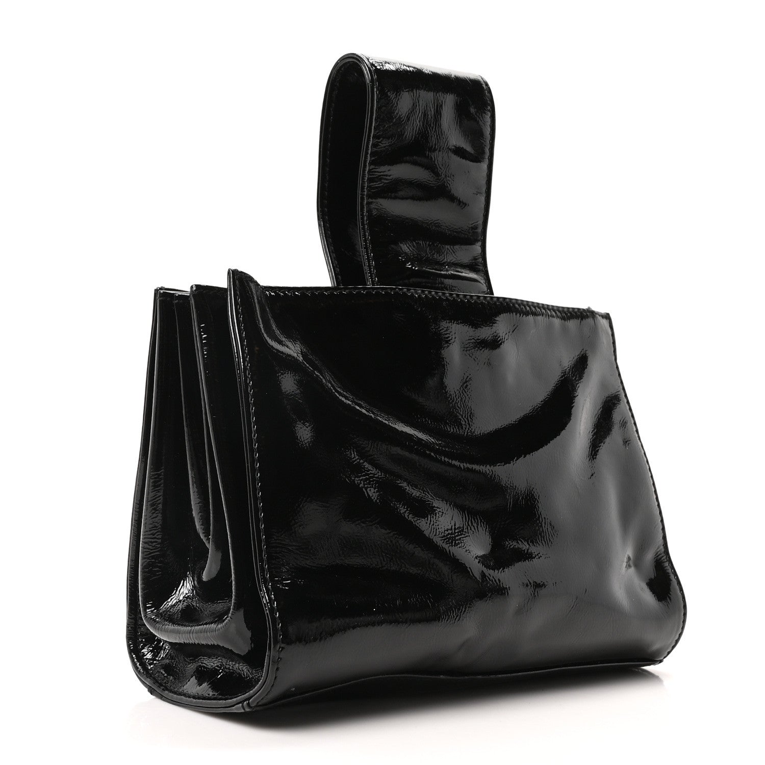 Patent Mademoiselle Lock Convertible Wrist Clutch Bag Black
