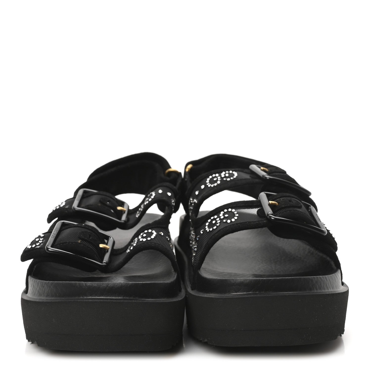 Tela Retino Kid Scamosciato Crystal GG Monogram Womens Dad Sandals 36 Black