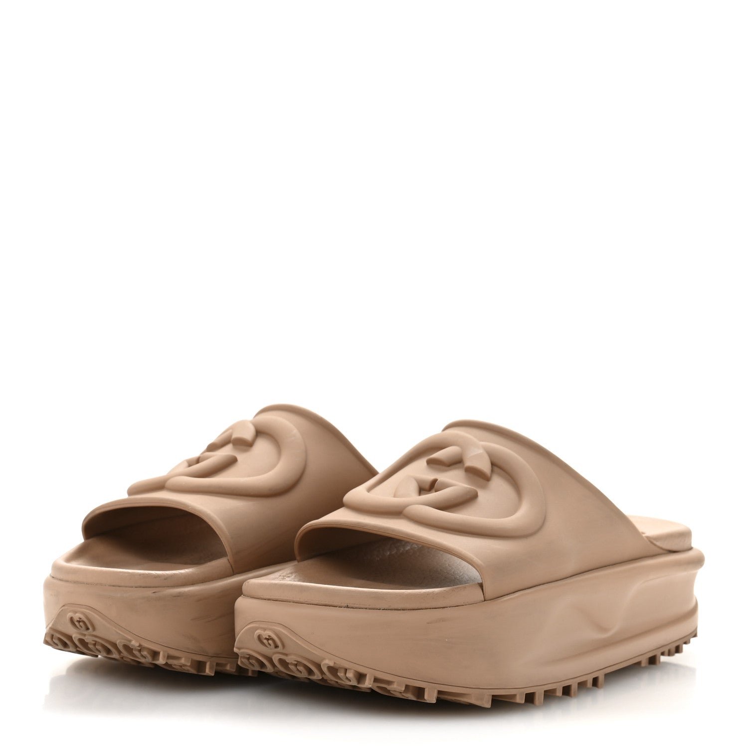 Soft Rubber Womens Interlocking G Platform 42mm Slide Sandals 37 Vintage Camel 38 Vintage Camel
