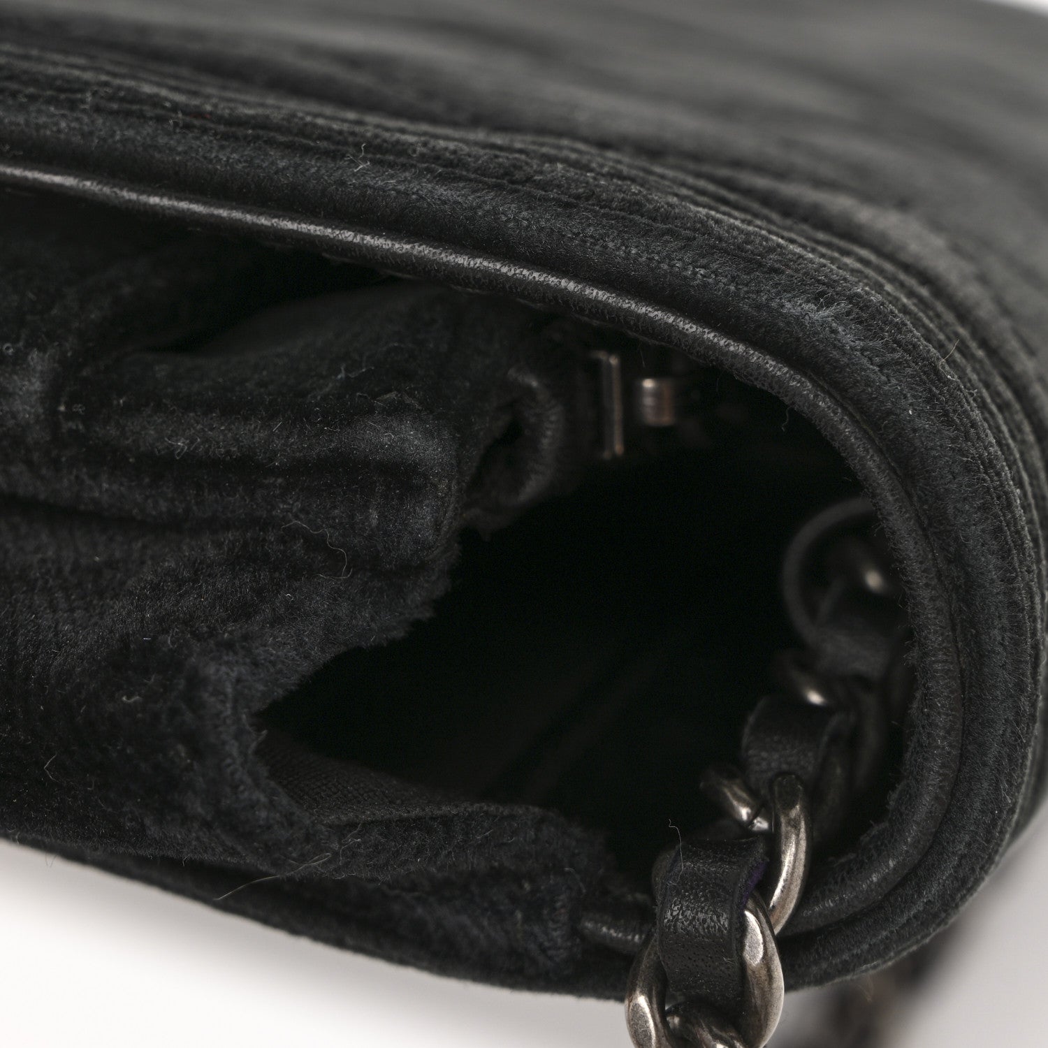 Velvet Quilted Boy Wallet On Chain WOC Black