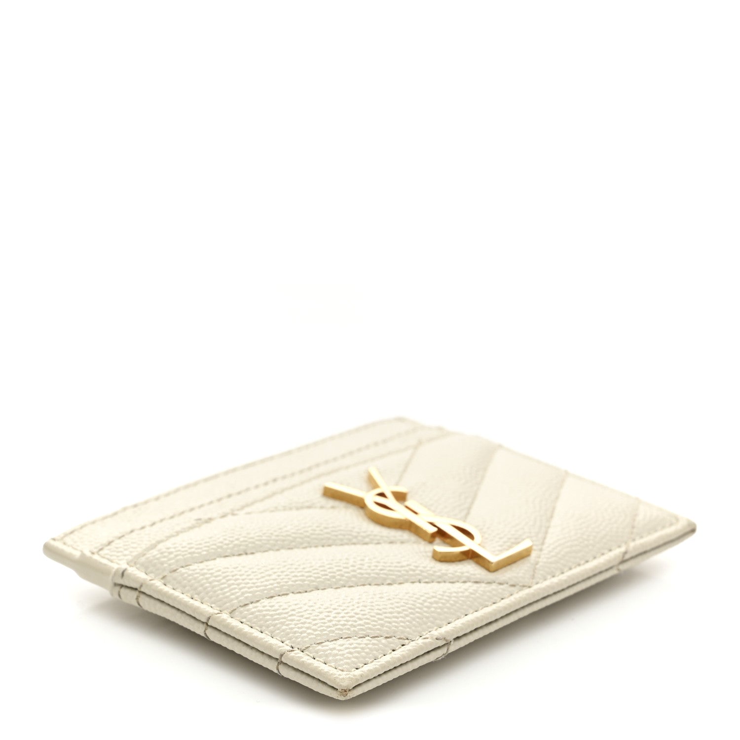 Grain De Poudre Matelasse Chevron Monogram Credit Card Case Crema Soft