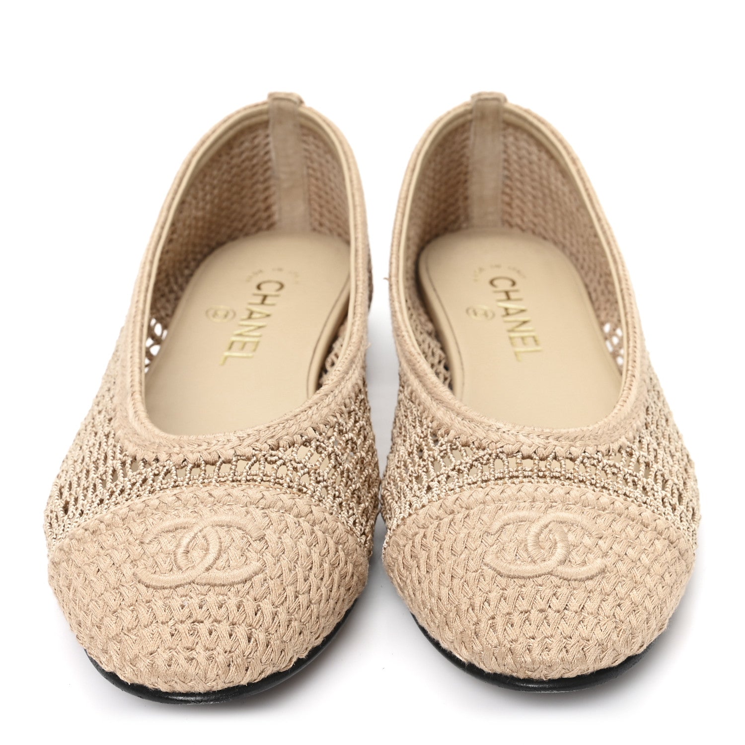 Raffia Cap Toe Ballerina Flats 39 Beige
