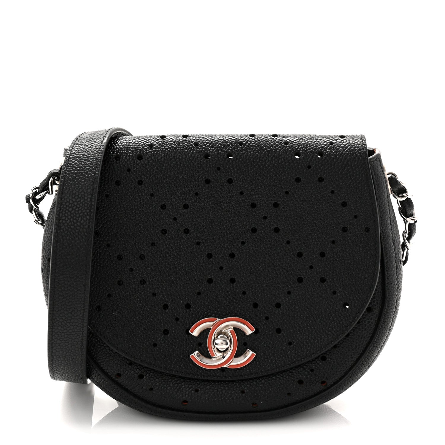 Caviar Perforated Messenger Flap Black