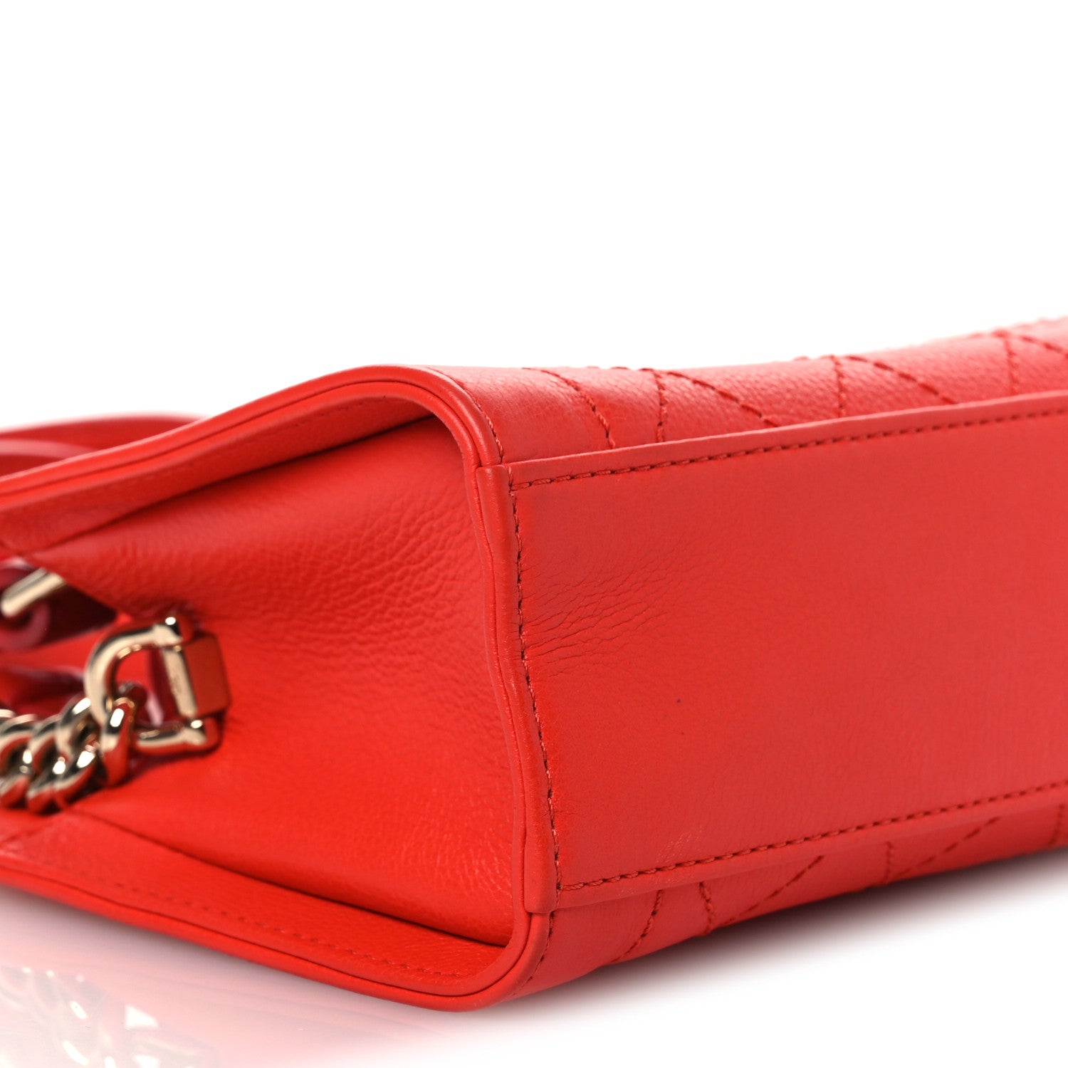 Grained Calfskin Stitched Mini Label Click Shopper Tote Red