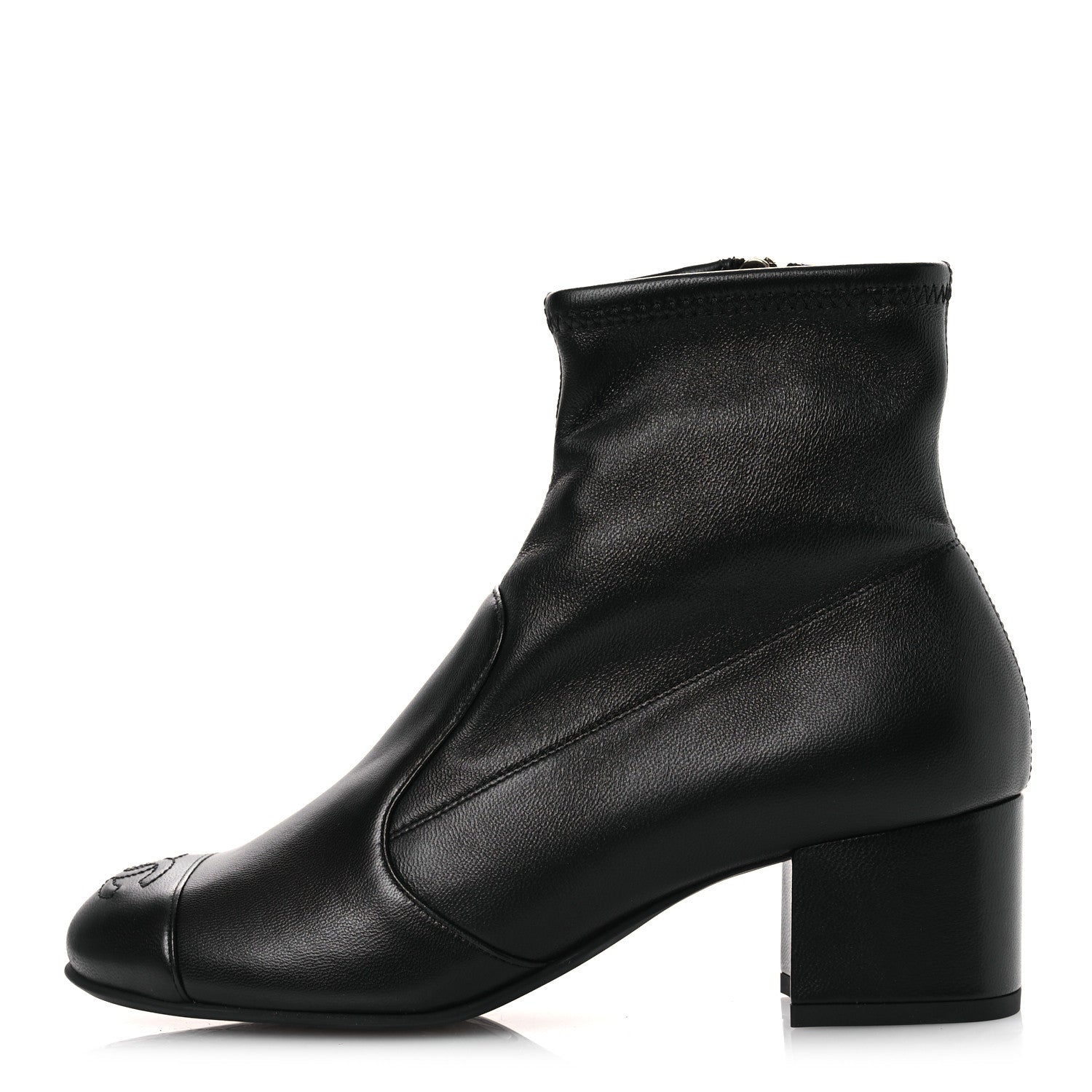 Stretch Lambskin Cap Toe CC Short Boots 36.5 Black