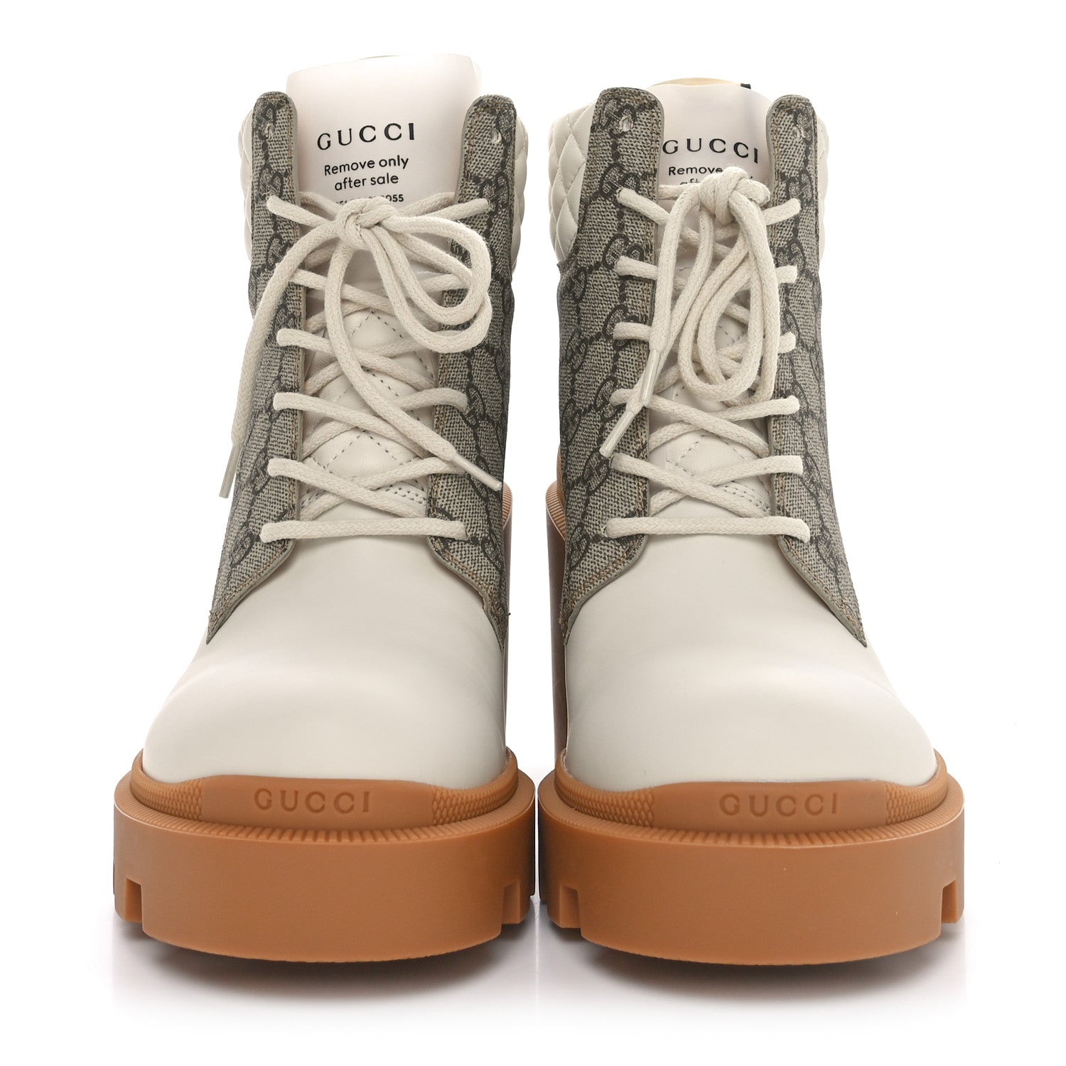 Calfskin GG Supreme Monogram Nappa Quilted Lace Up Ankle Boots 41 Mystic White Beige
