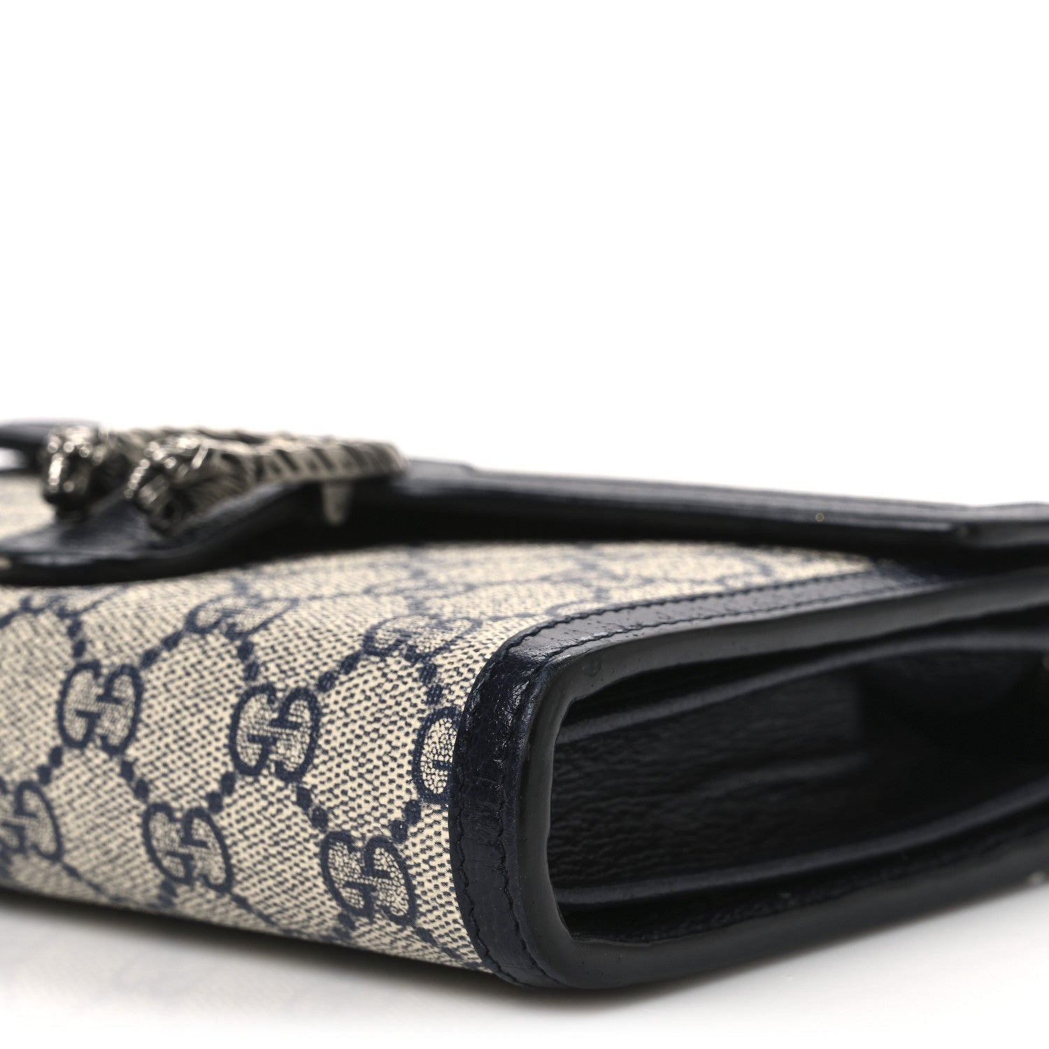 GG Supreme Monogram Textured Dollar Calfskin Mini Dionysus Chain Wallet Beige Blue