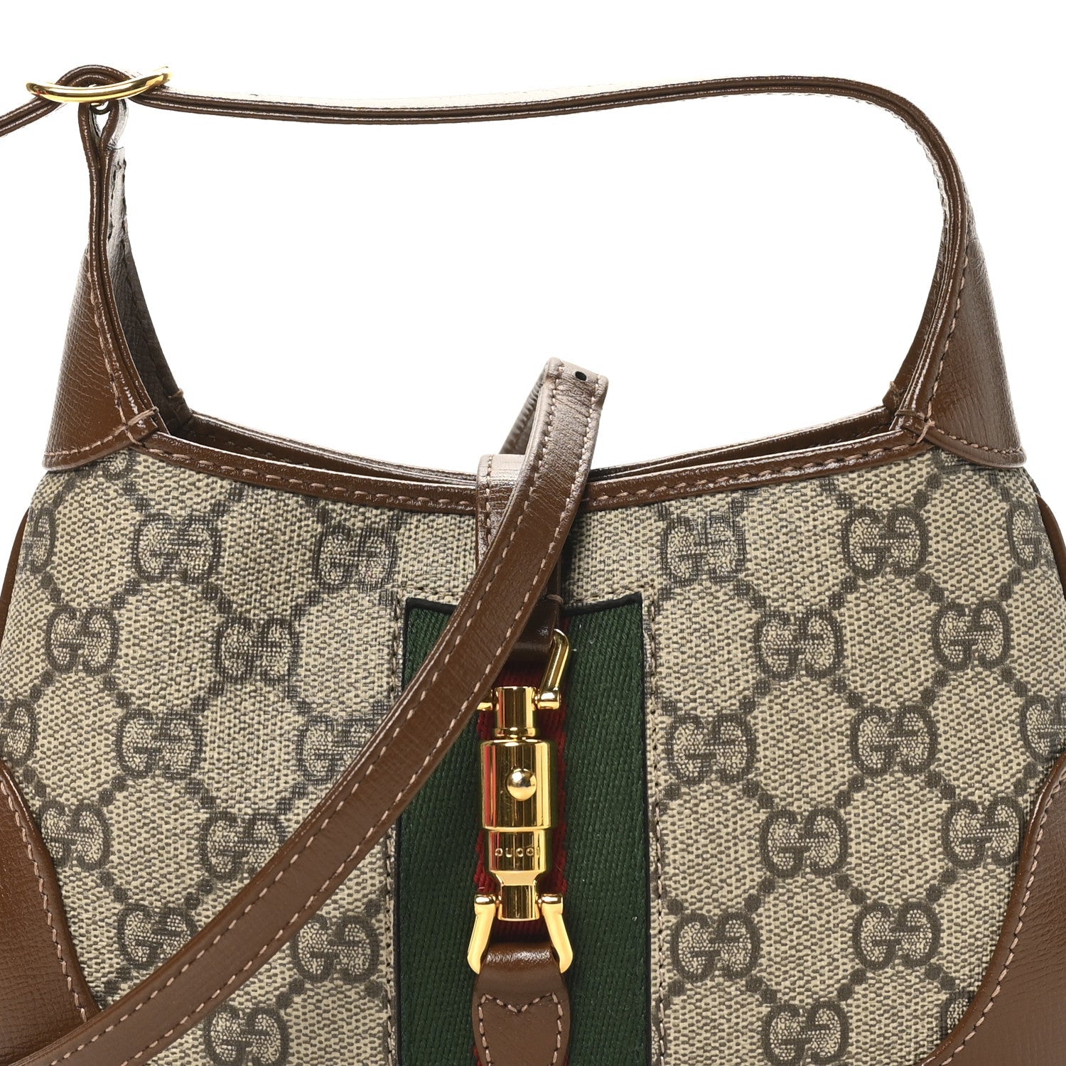 GG Supreme Monogram Azalea Calfskin Web Mini Jackie 1961 Hobo Beige Ebony Brown Sugar