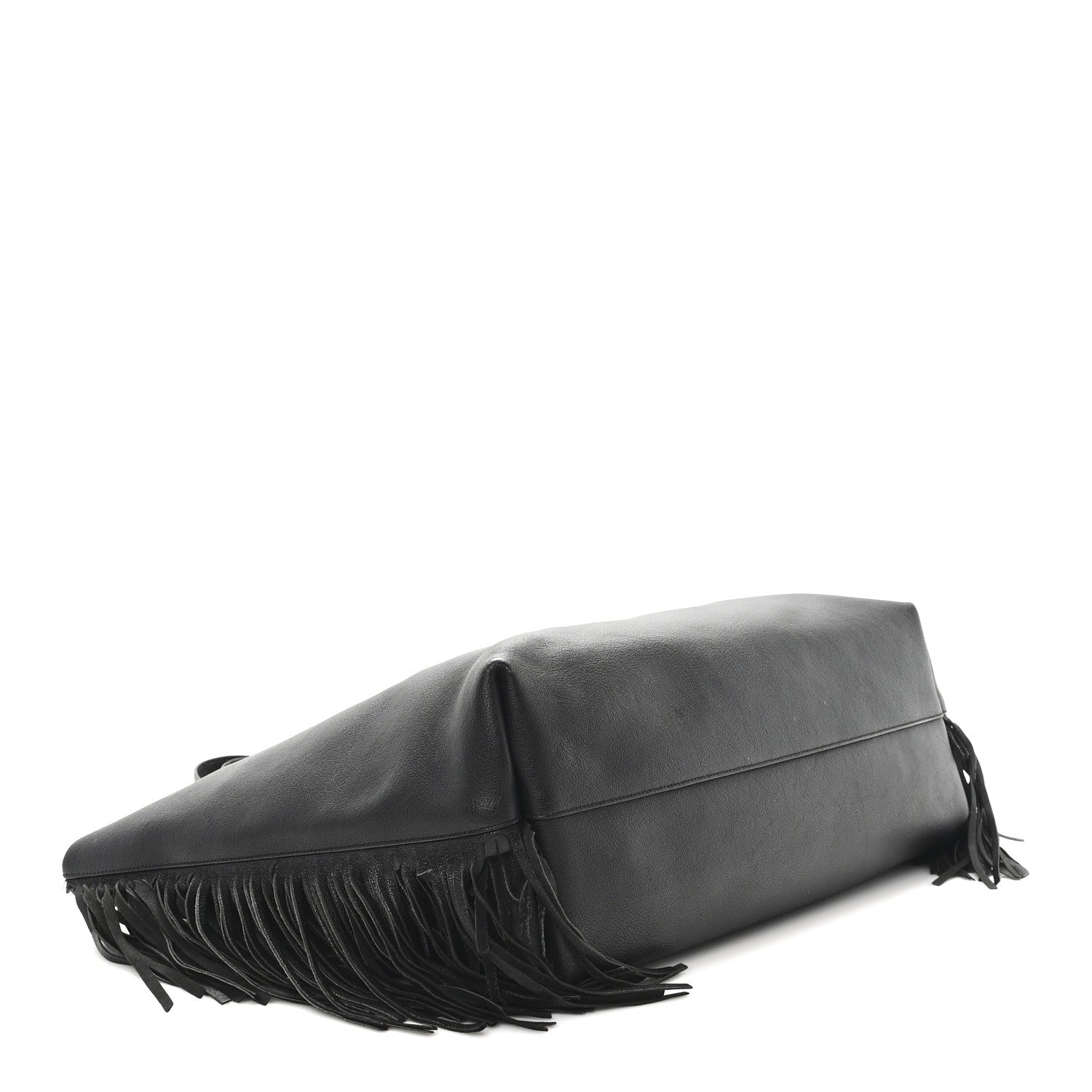 Calfskin Large Fringe Shopping Tote Black