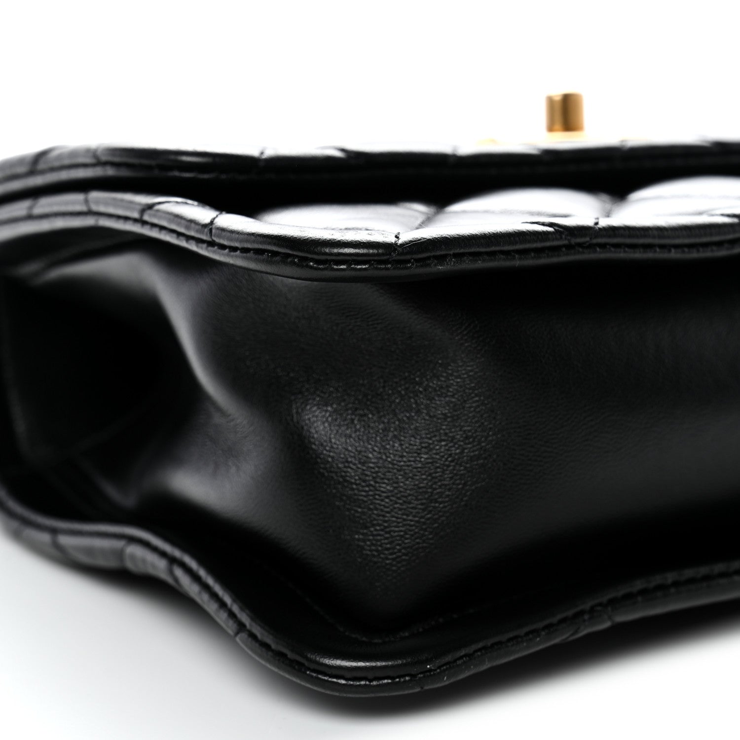 Shiny Lambskin Quilted Mini Flap Black