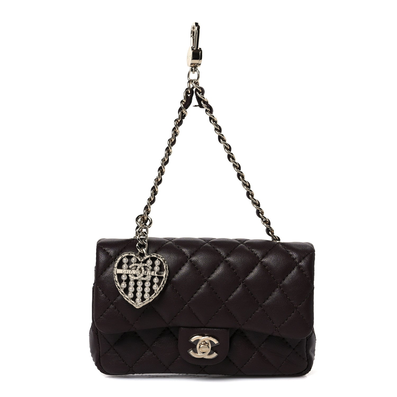 Lambskin Quilted Mini Double Flap With Hook Dark Brown