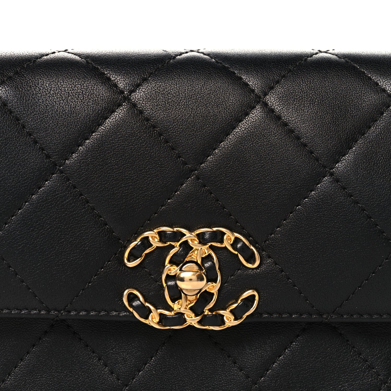 Lambskin Quilted Chain Infinity Waist Belt Bag Black