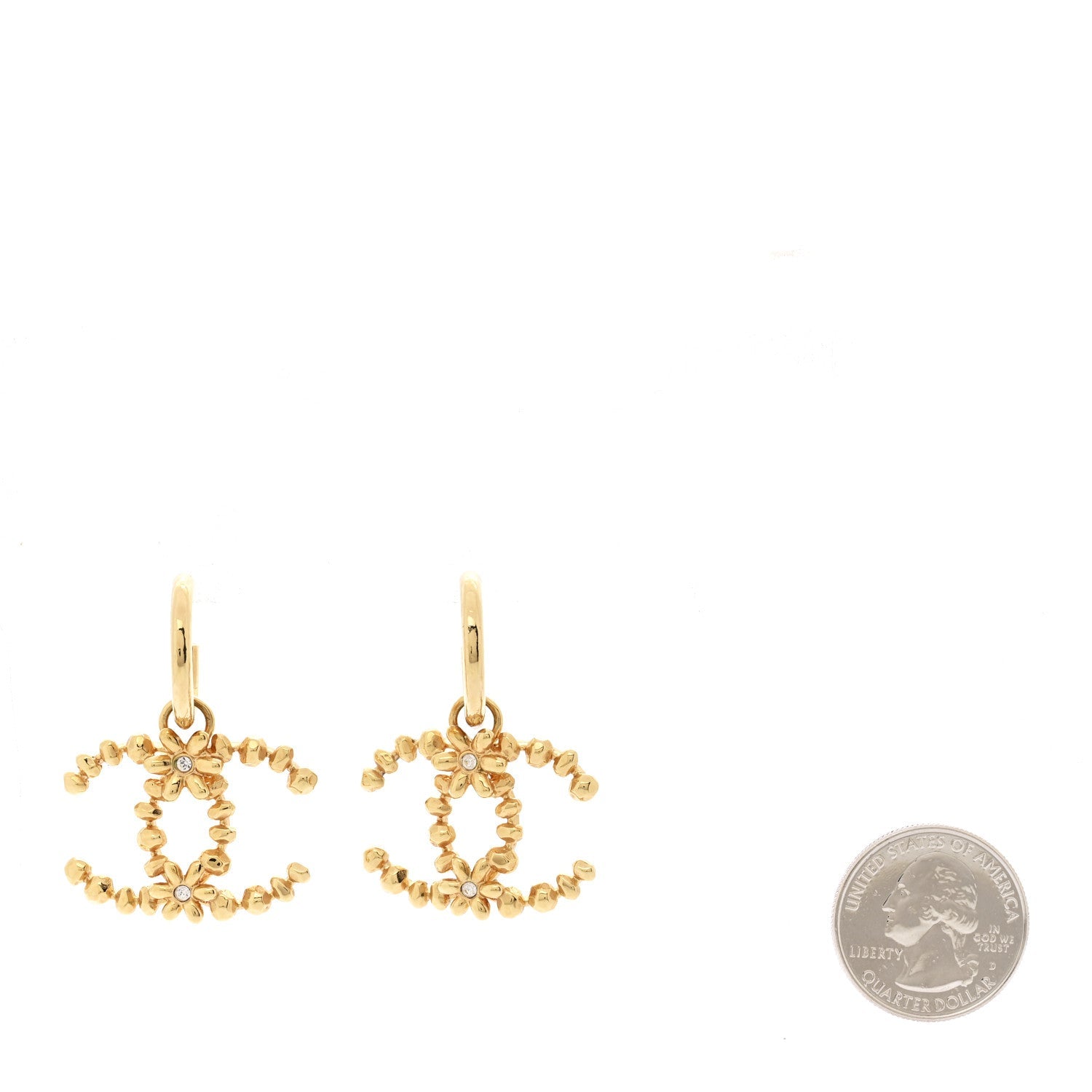 Metal Bead Crystal CC Drop Earrings Gold