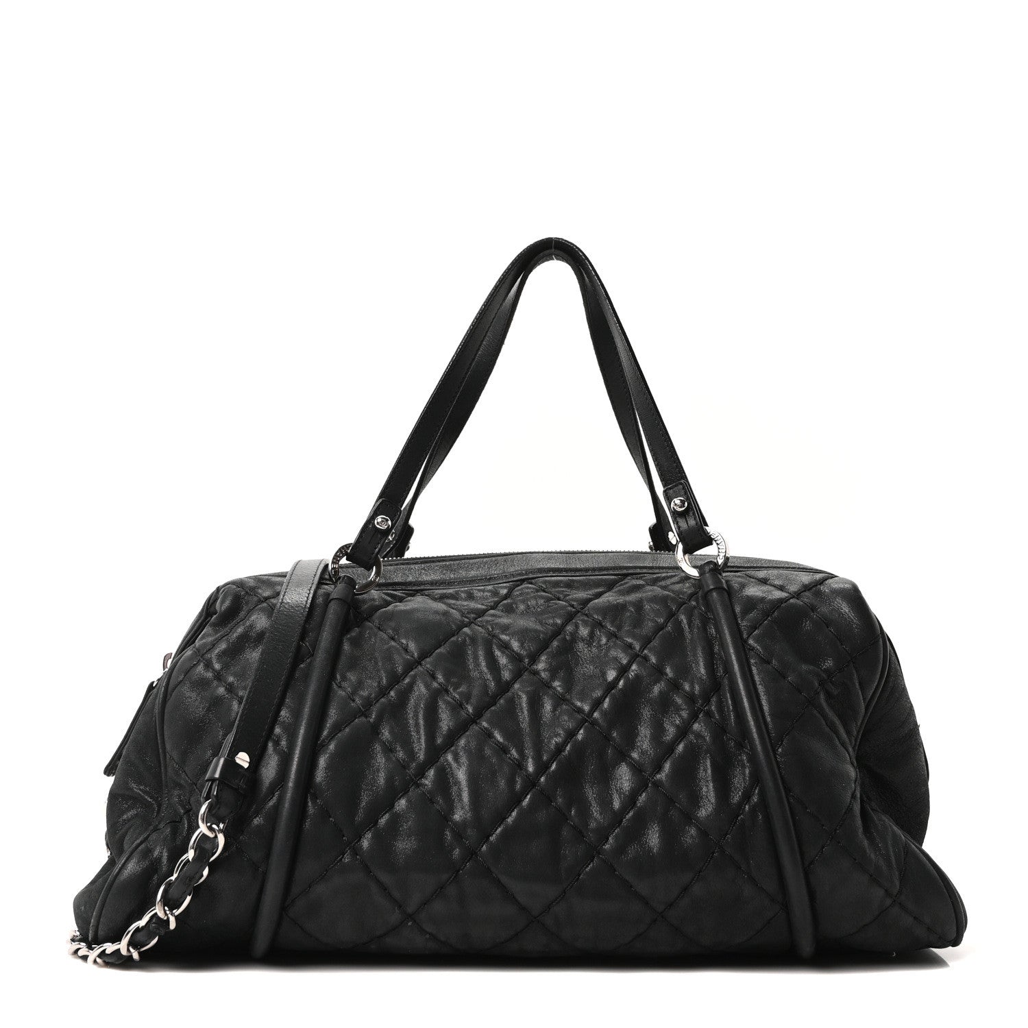 Iridescent Calfskin Quilted Relax CC Bowler Bag Black