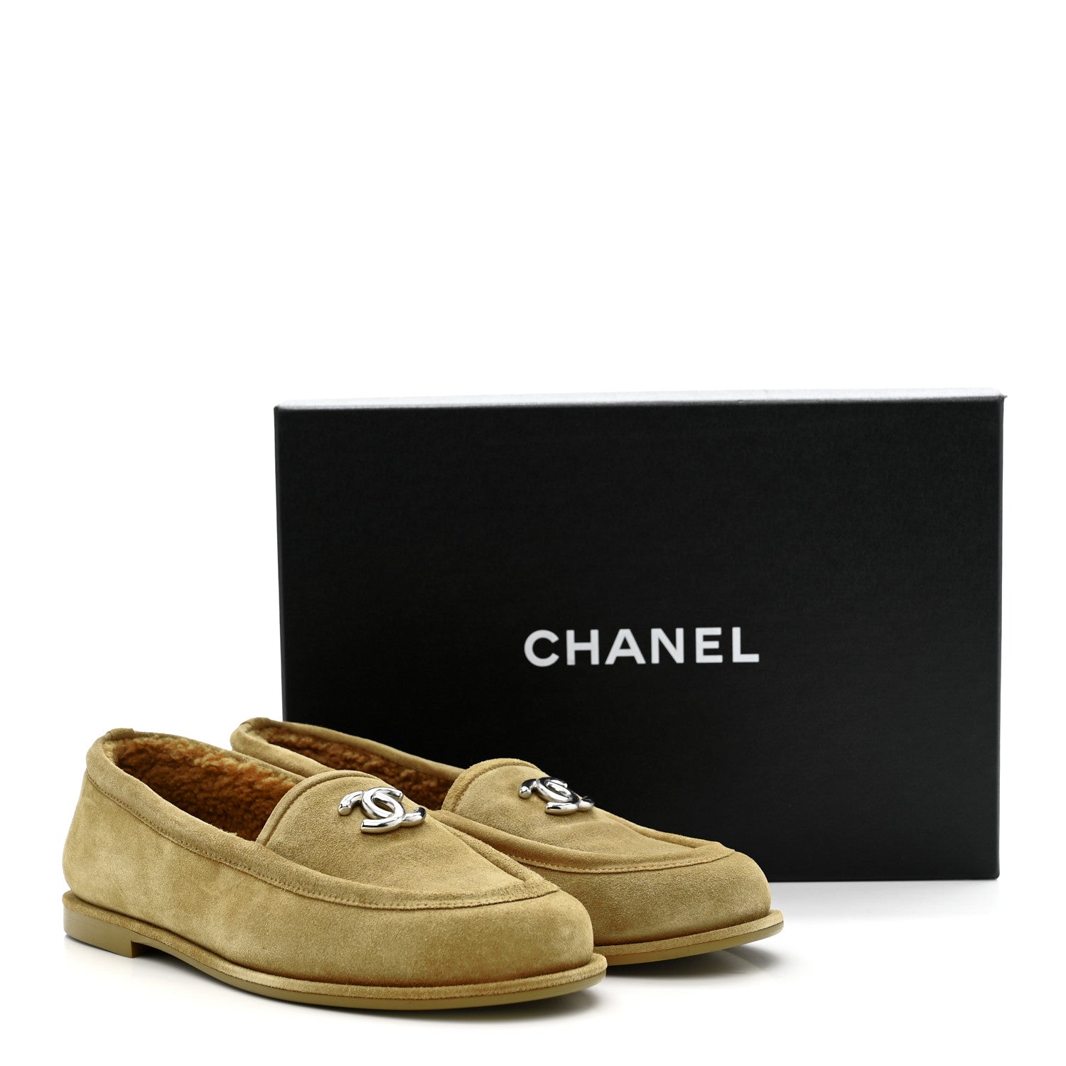 Suede Calfskin CC Loafers 39 Dark Beige
