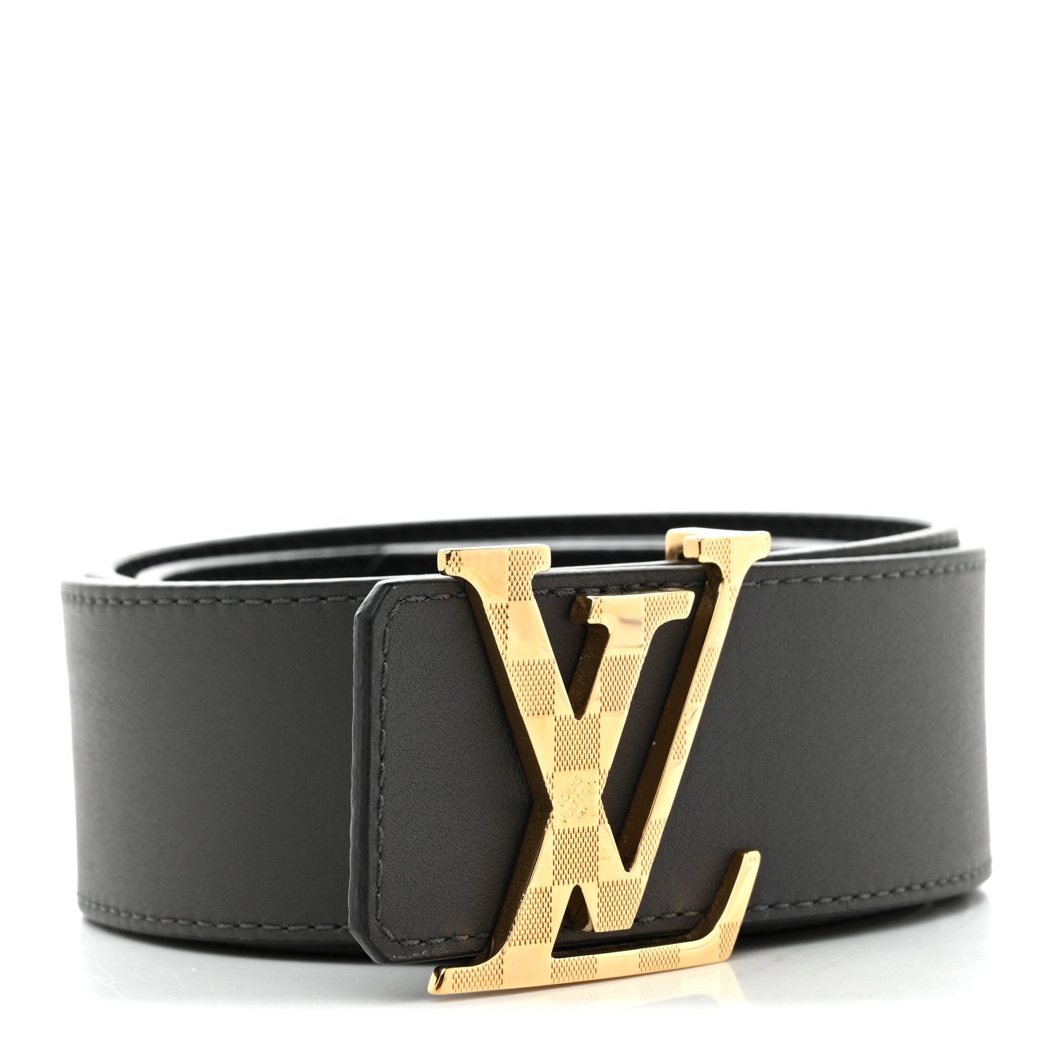 Calfskin 40mm Damier LV Initiales Reversible Belt 95 38 Gray Black