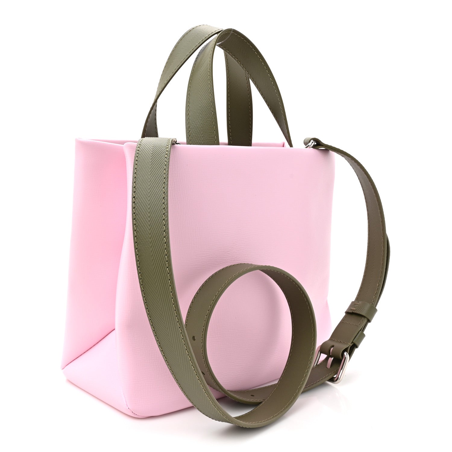 Calfskin Mini Shopper Tote Khaki Green Pink