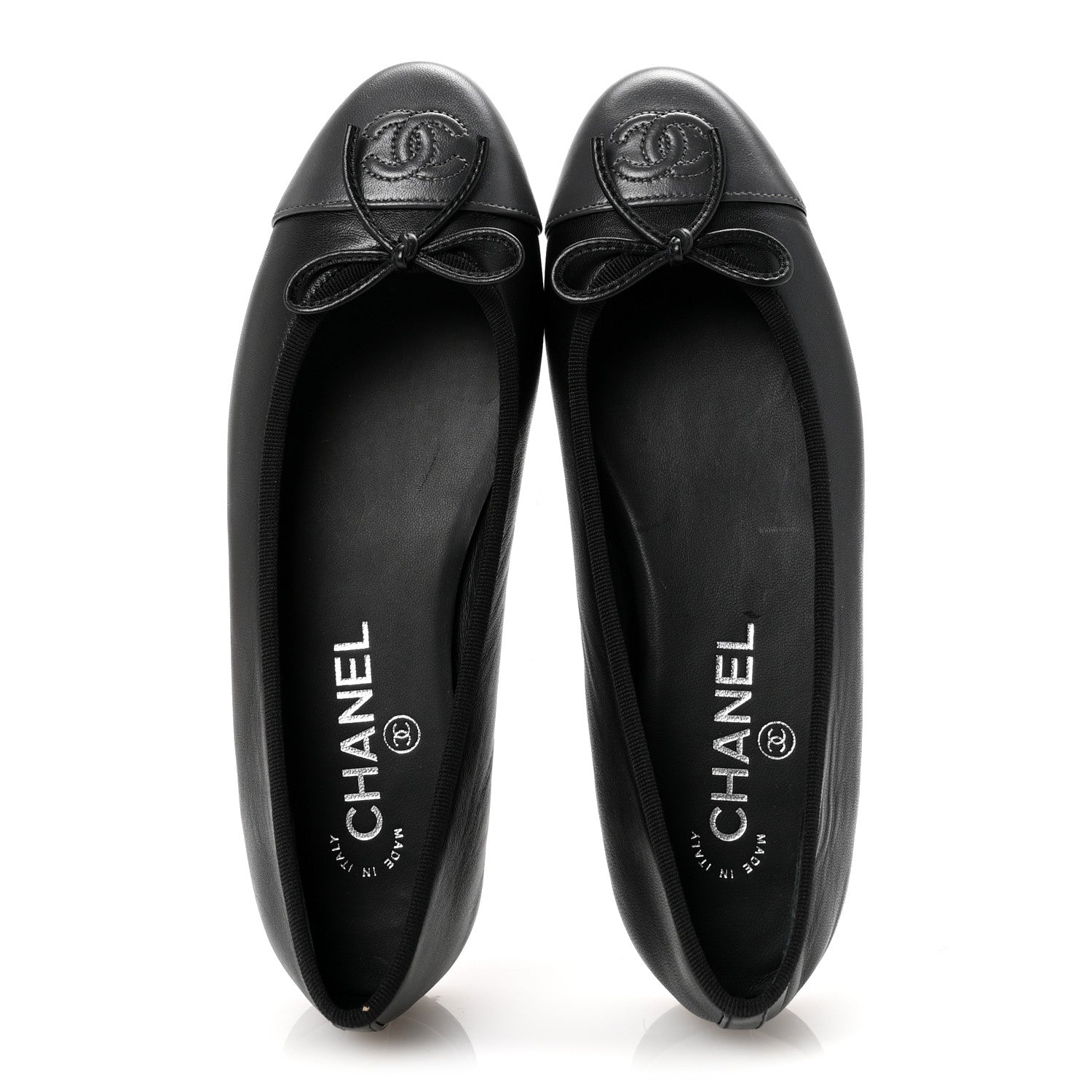 Lambskin CC Cap Toe Ballerina Flats 37 Black Dark Grey