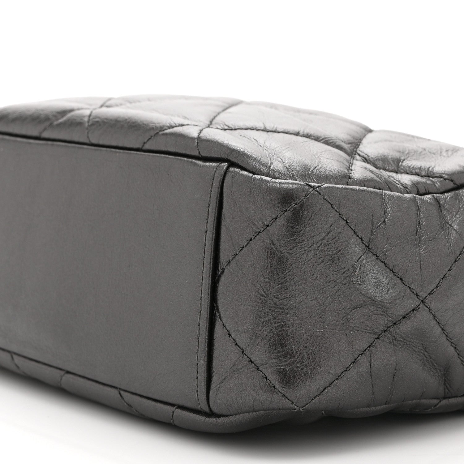 Metallic Calfskin Pearl Quilted CC Mini Camera Case Ruthenium