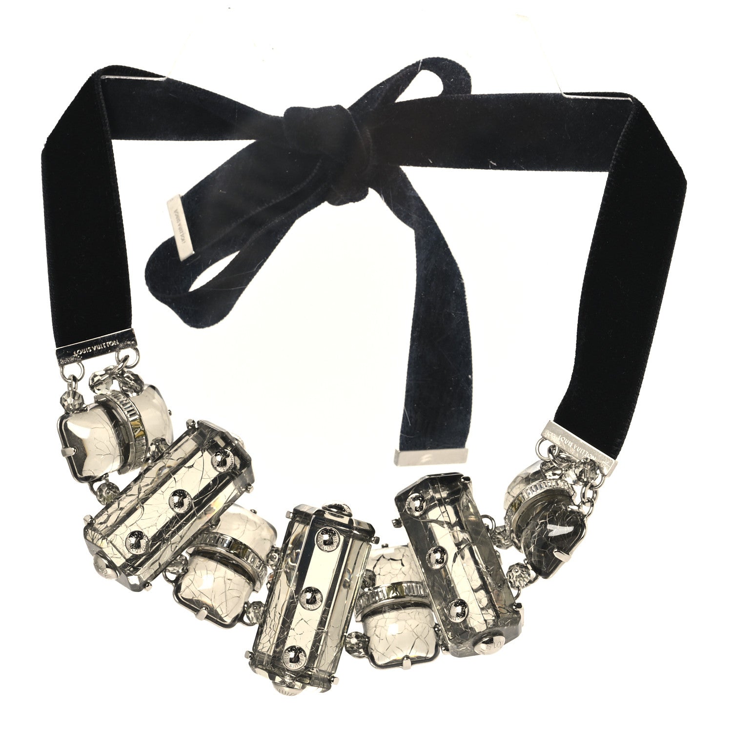 Velvet Resin Crystal Choker Necklace Black