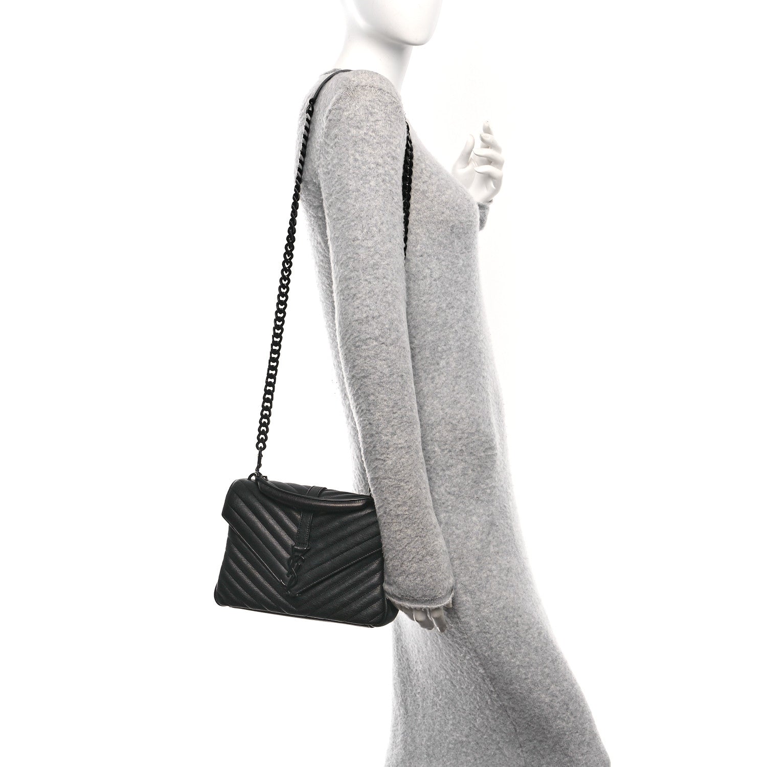 Sheepskin Matelasse Chevron Monogram Monochrome Medium College Bag Black