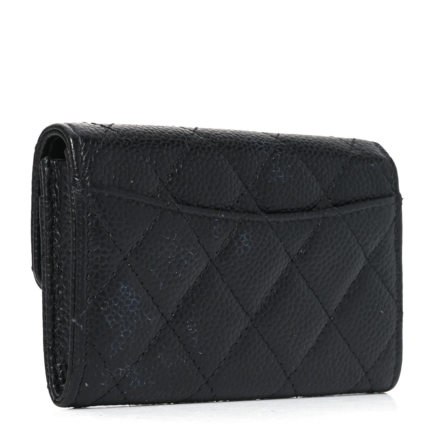 Caviar Quilted Flap Card Holder Wallet Black