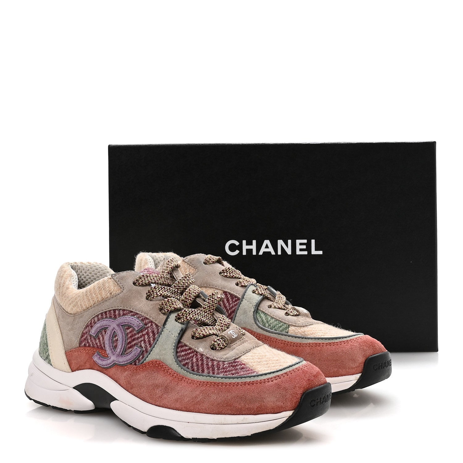 Fabric Suede Calfskin CC Sneakers 39 Pink Beige Multicolor