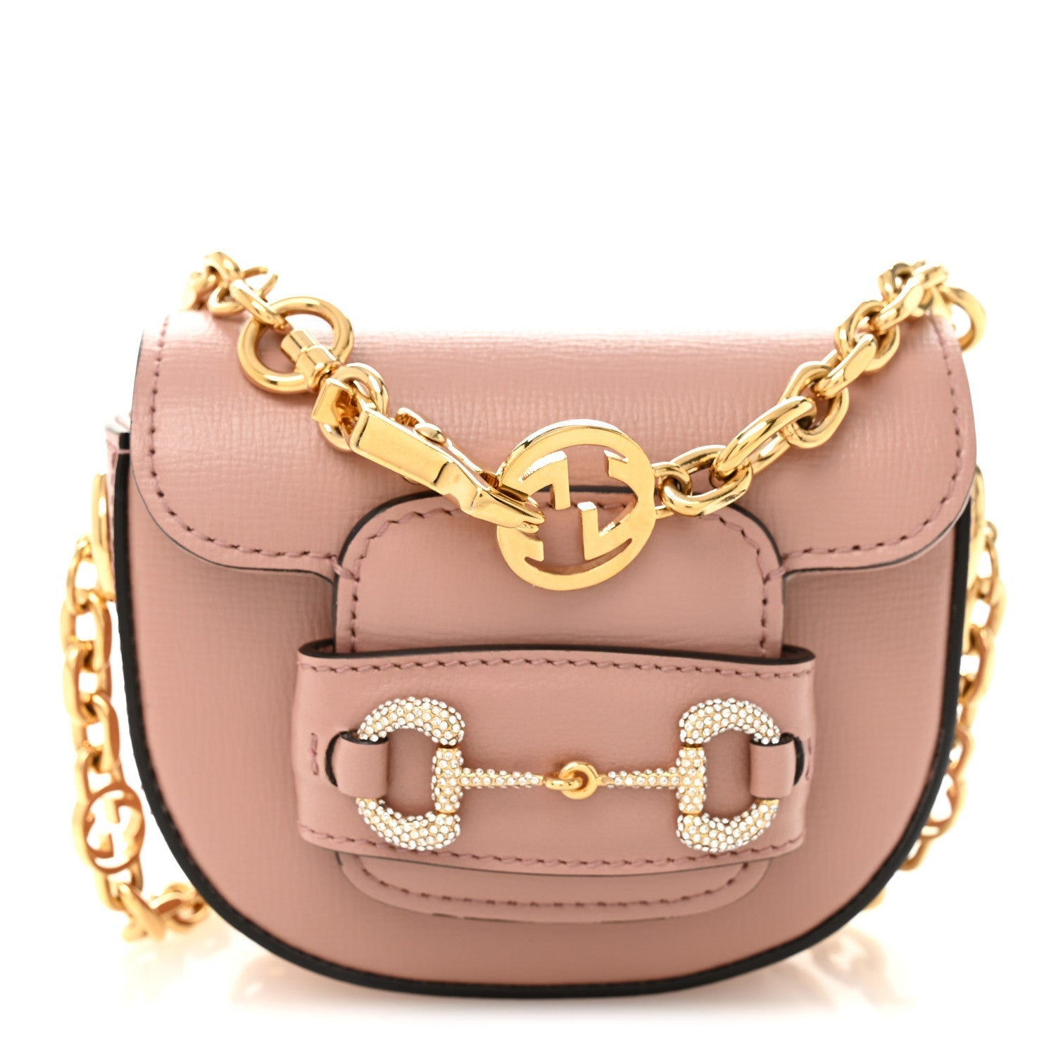 Azalea Calfskin Crystal GG Monogram Mini Horsebit 1955 Waist Bag Pink