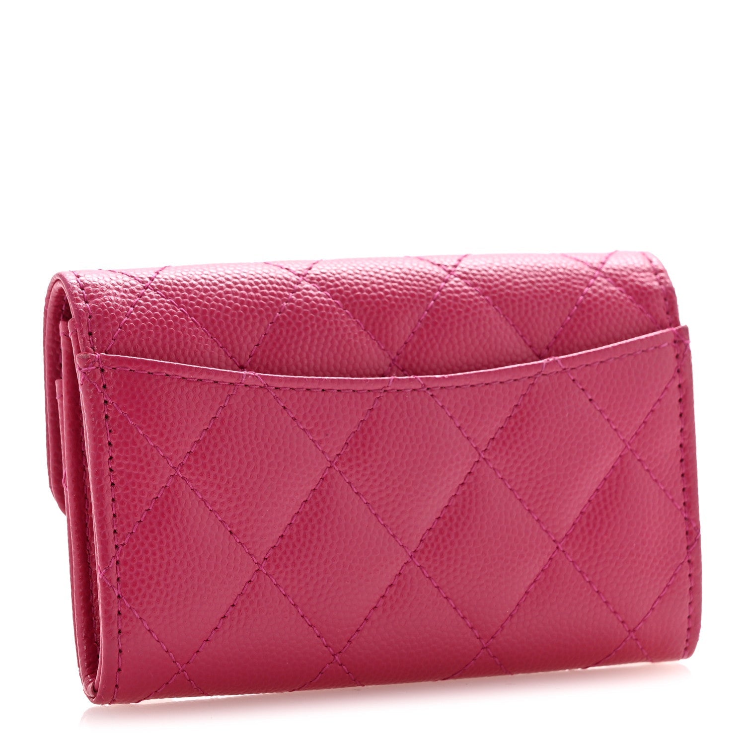 Caviar Quilted Flap Card Holder Wallet Dark Pink