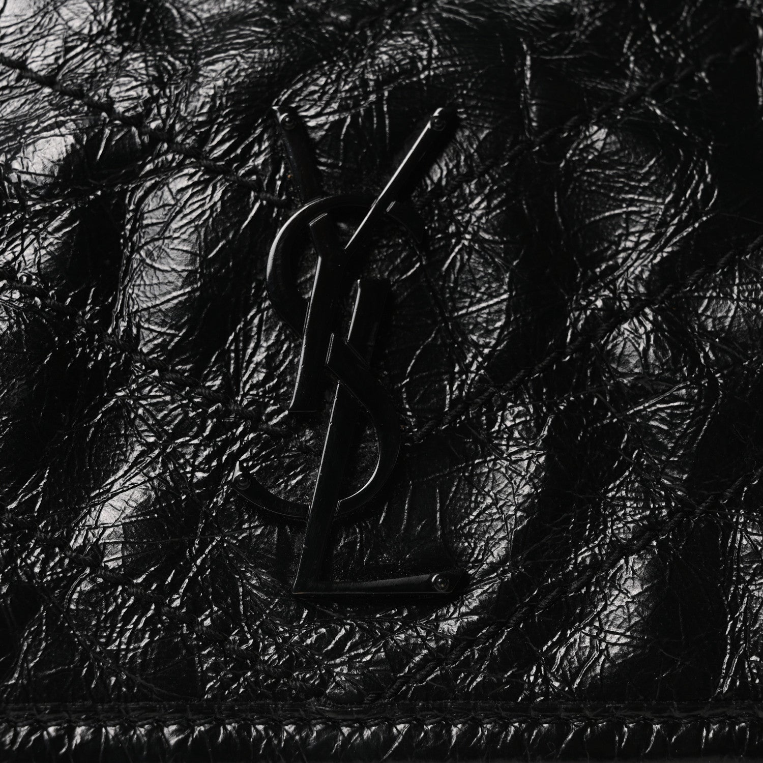 Crinkled Calfskin Matelasse Monogram Baby Niki Chain Satchel Black