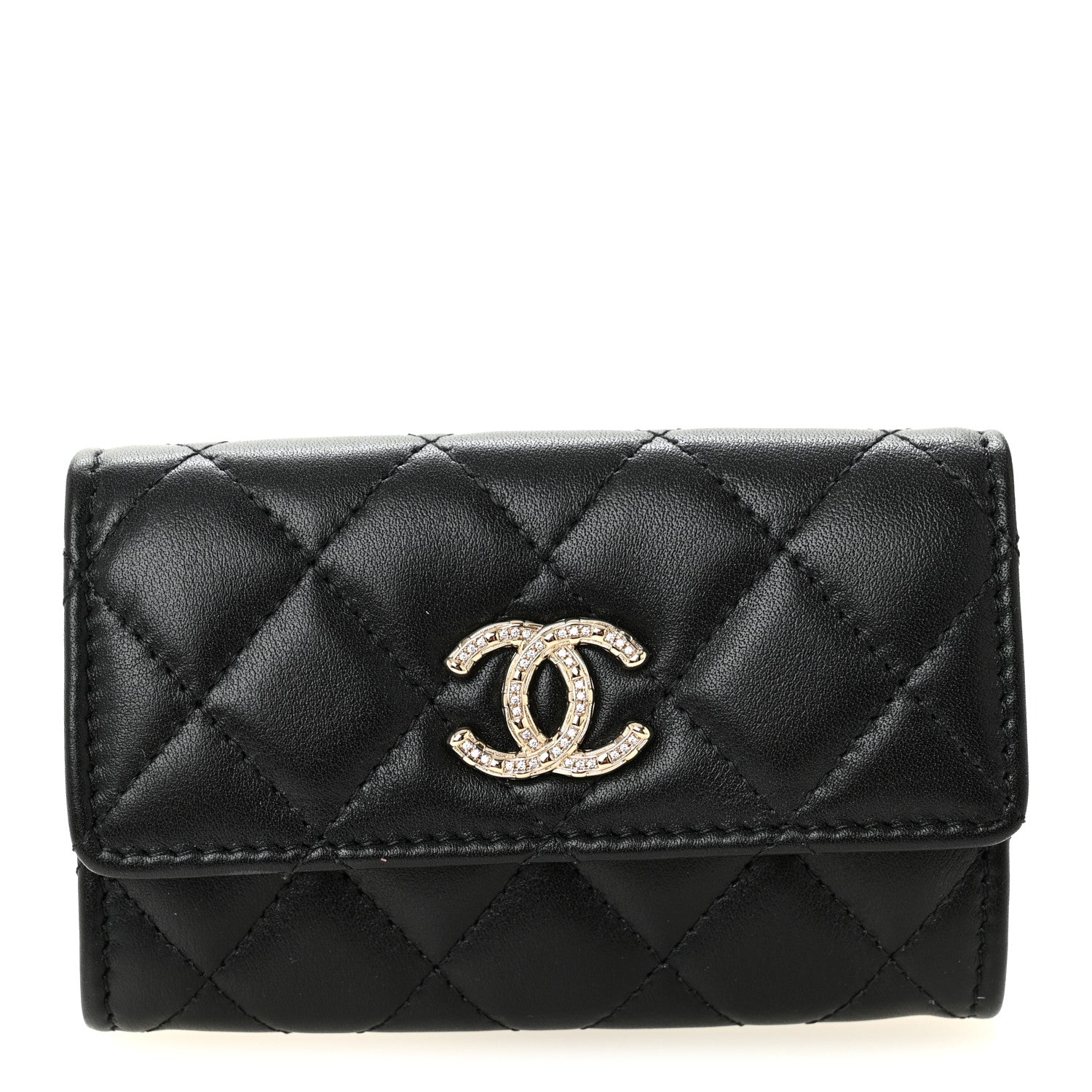 Shiny Lambskin Quilted Textured CC Card Holder Black