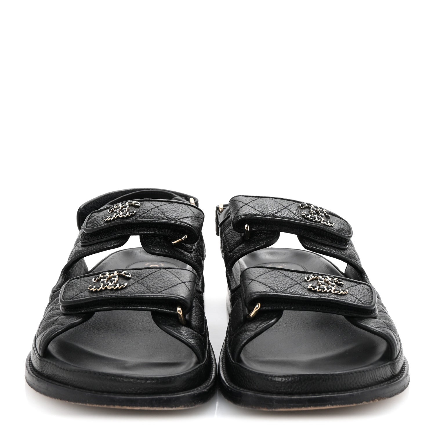 Grained Calfskin Velcro Dad Sandals 38 Black