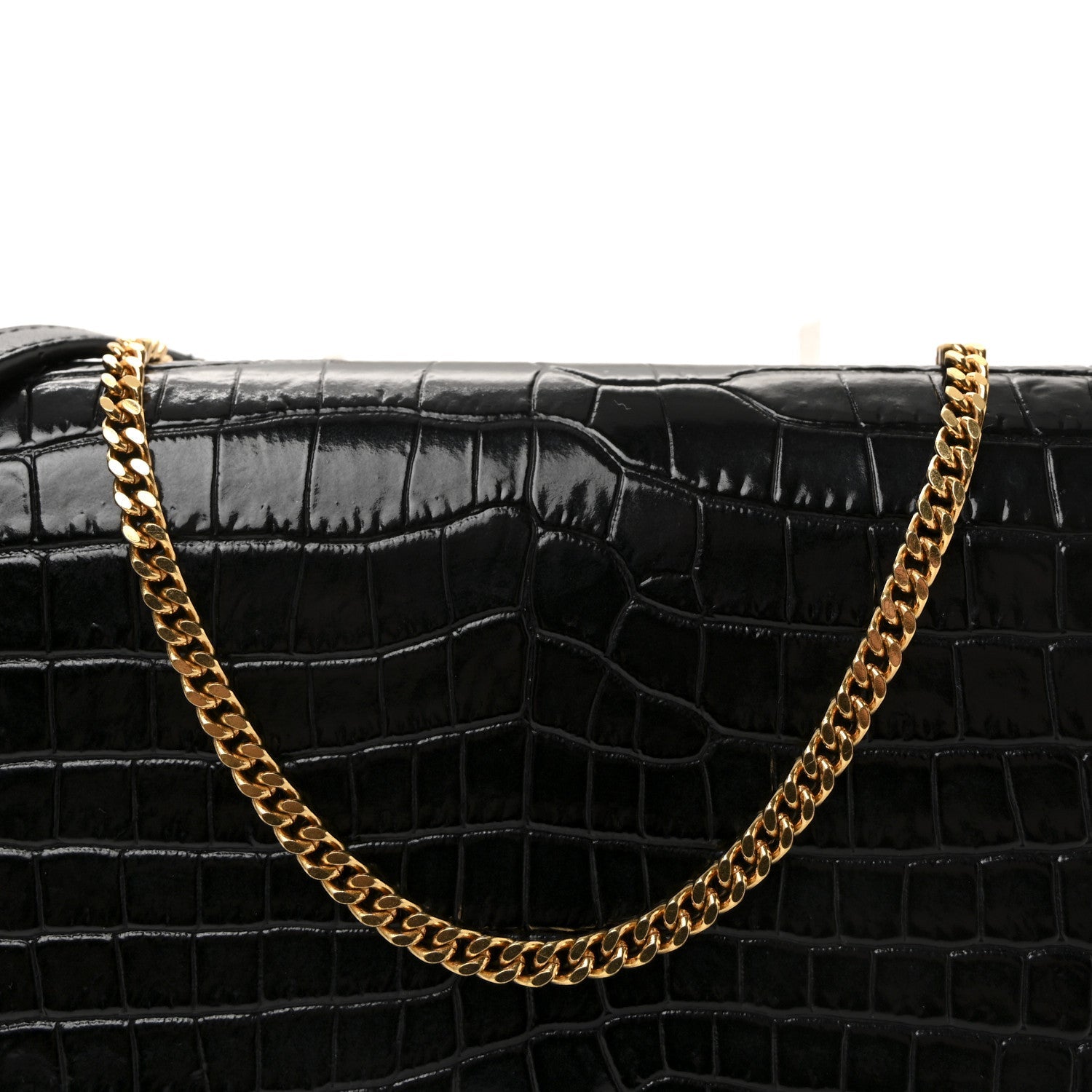 Calfskin Crocodile Embossed Monogram Chain Wallet Black