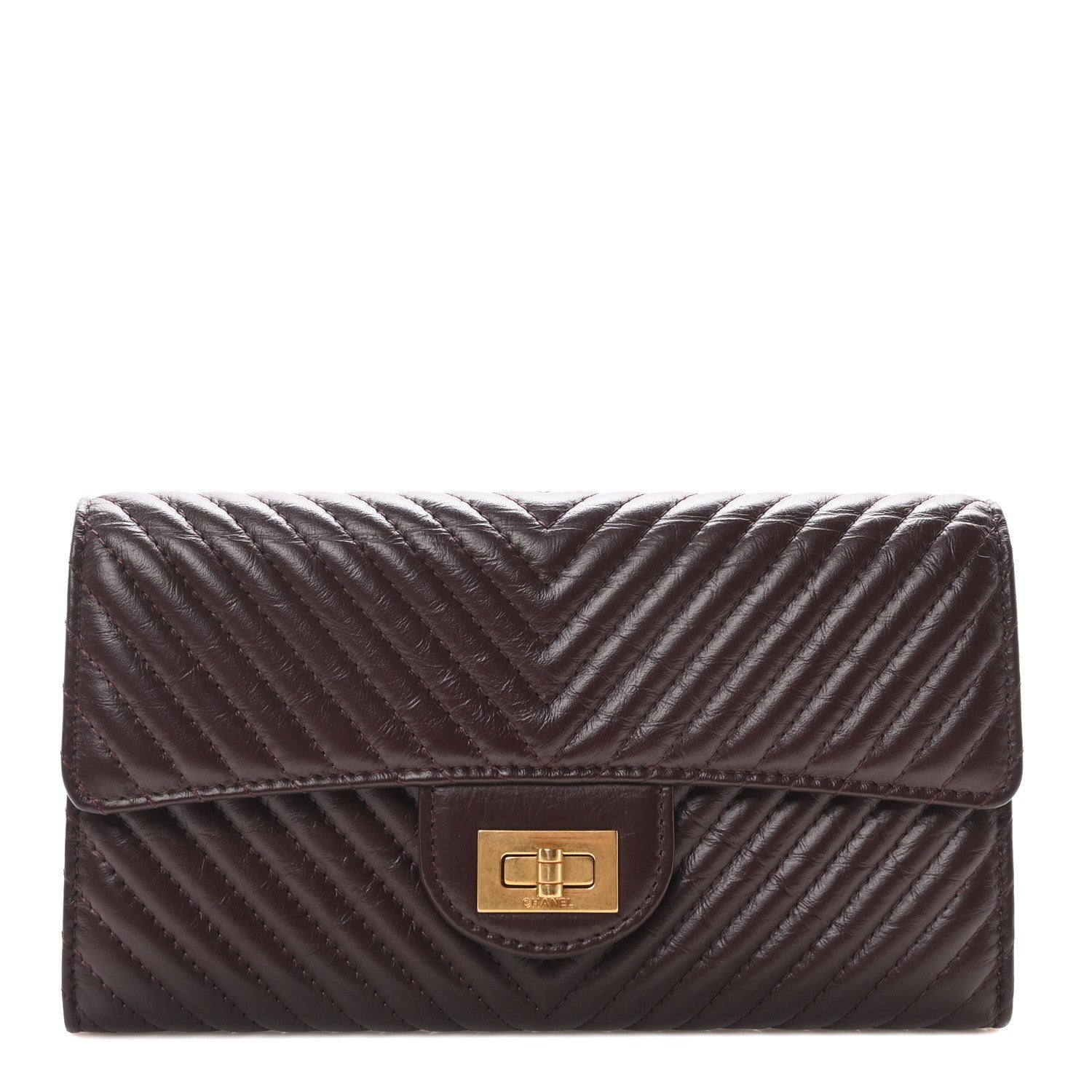 Aged Calfskin Chevron Quilted 2.55 Reissue Flap Wallet Burgundy